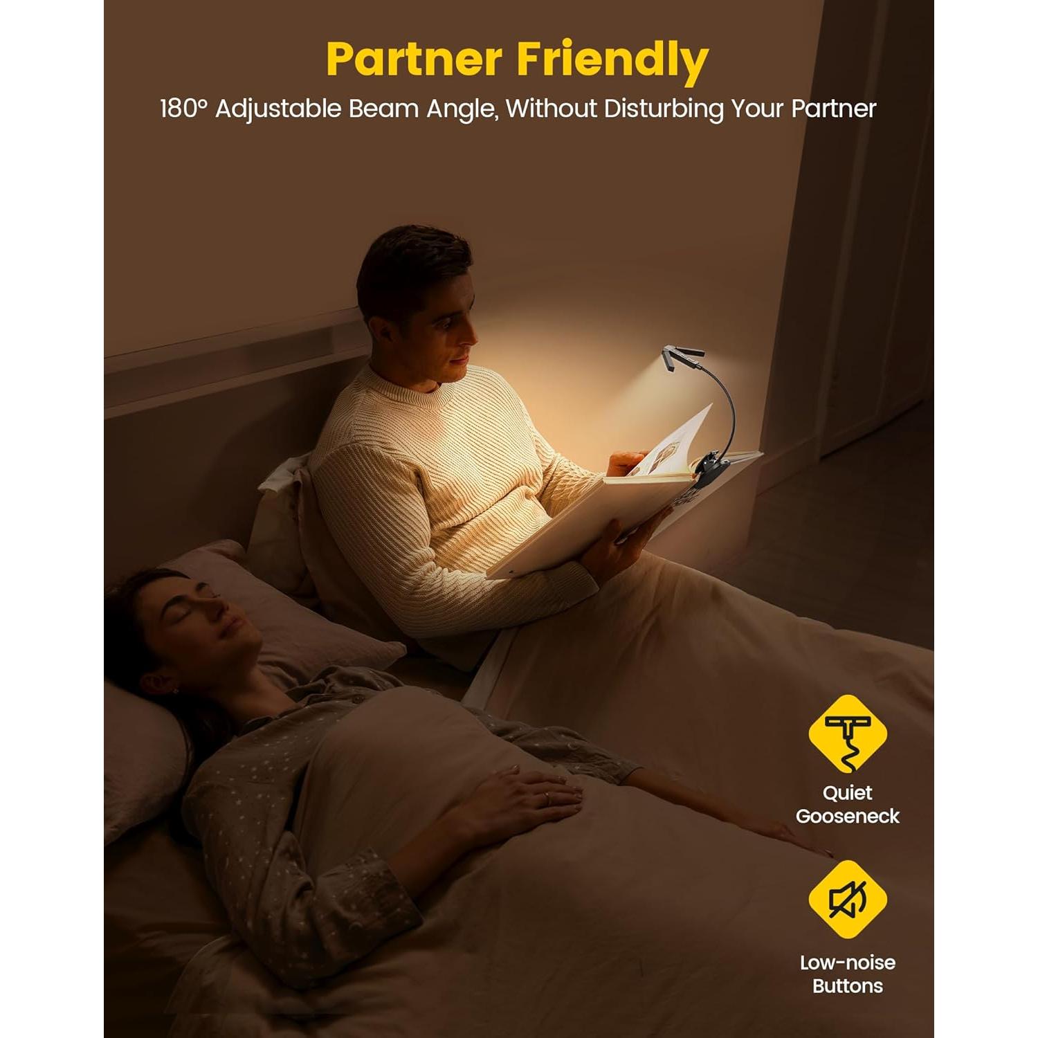 Luz de Libro Tri-Head Glocusent Recargable 1000mAh 3 Colores