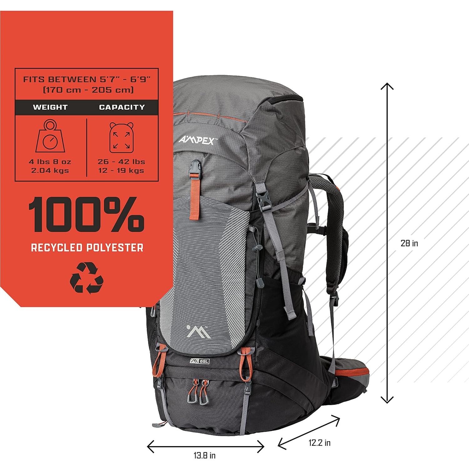 Mochila de Senderismo AMPEX 65L | Ligera y Ajustable