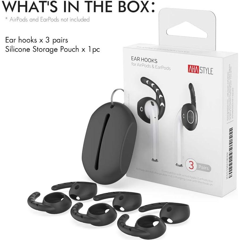 Ganchos para Orejas AhaStyle Silicona Negro para AirPods