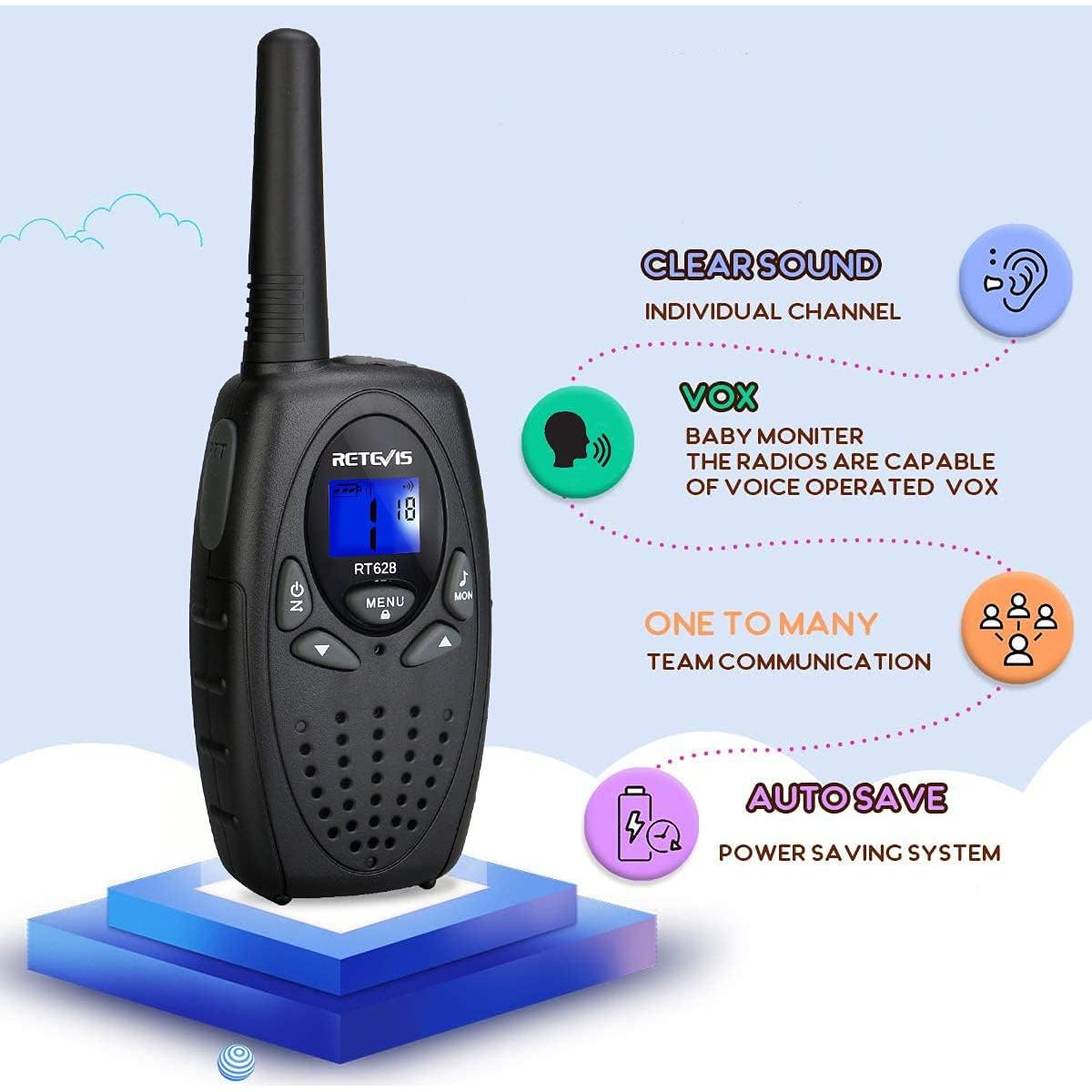 Walkie Talkies Retevis RT628 para Niños - 22 Canales, Bloqueo Teclado