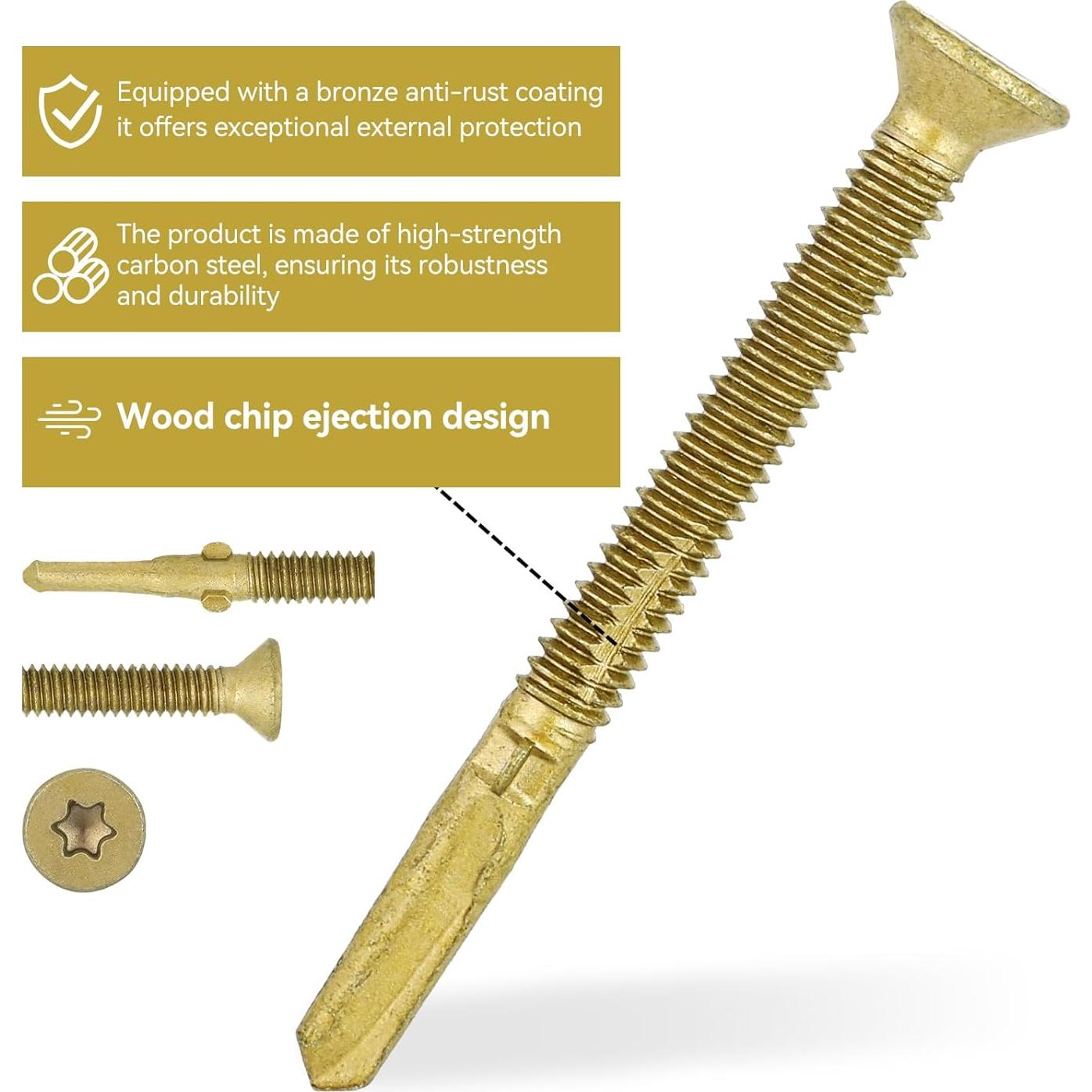 50 Tornillos Autoperforantes T30 Torx 14 x 70 mm para Madera a Metal