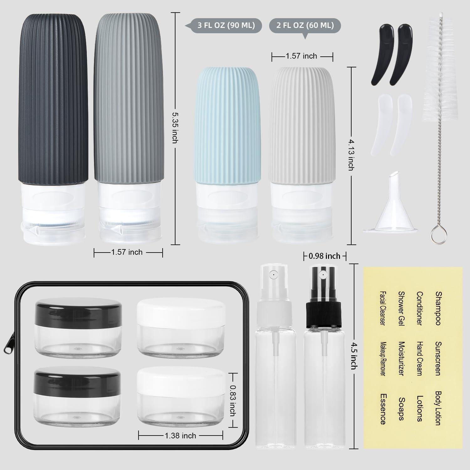 Kit de Botellas de Viaje Bepkac 18 Piezas Aprobado por TSA