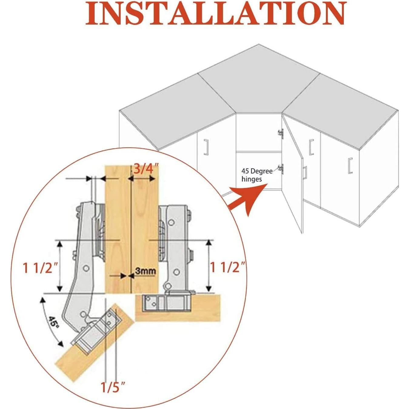 Bisagra de Esquina 45° TamBee de Acero Inoxidable - 2 Piezas