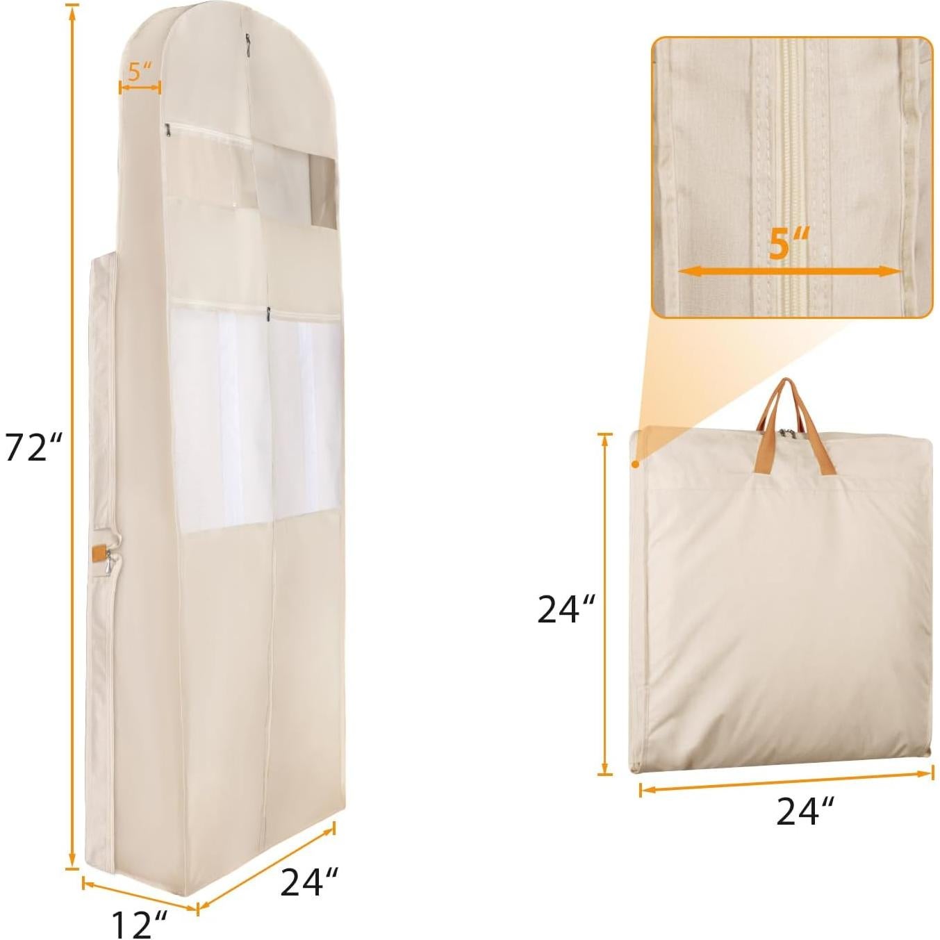 Bolsa de Vestido de Novia Zilink 182 cm con 5 Bolsillos Beige