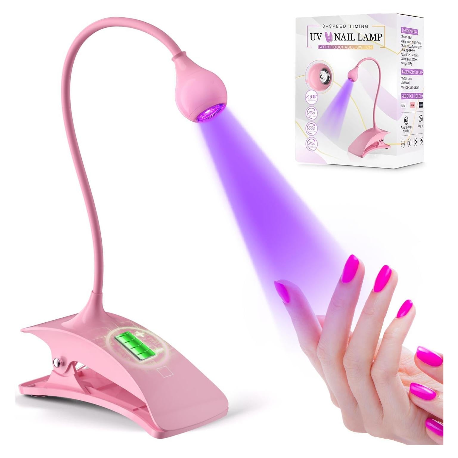 Lámpara UV Recargable AORAEM para Uñas de Gel Rosa