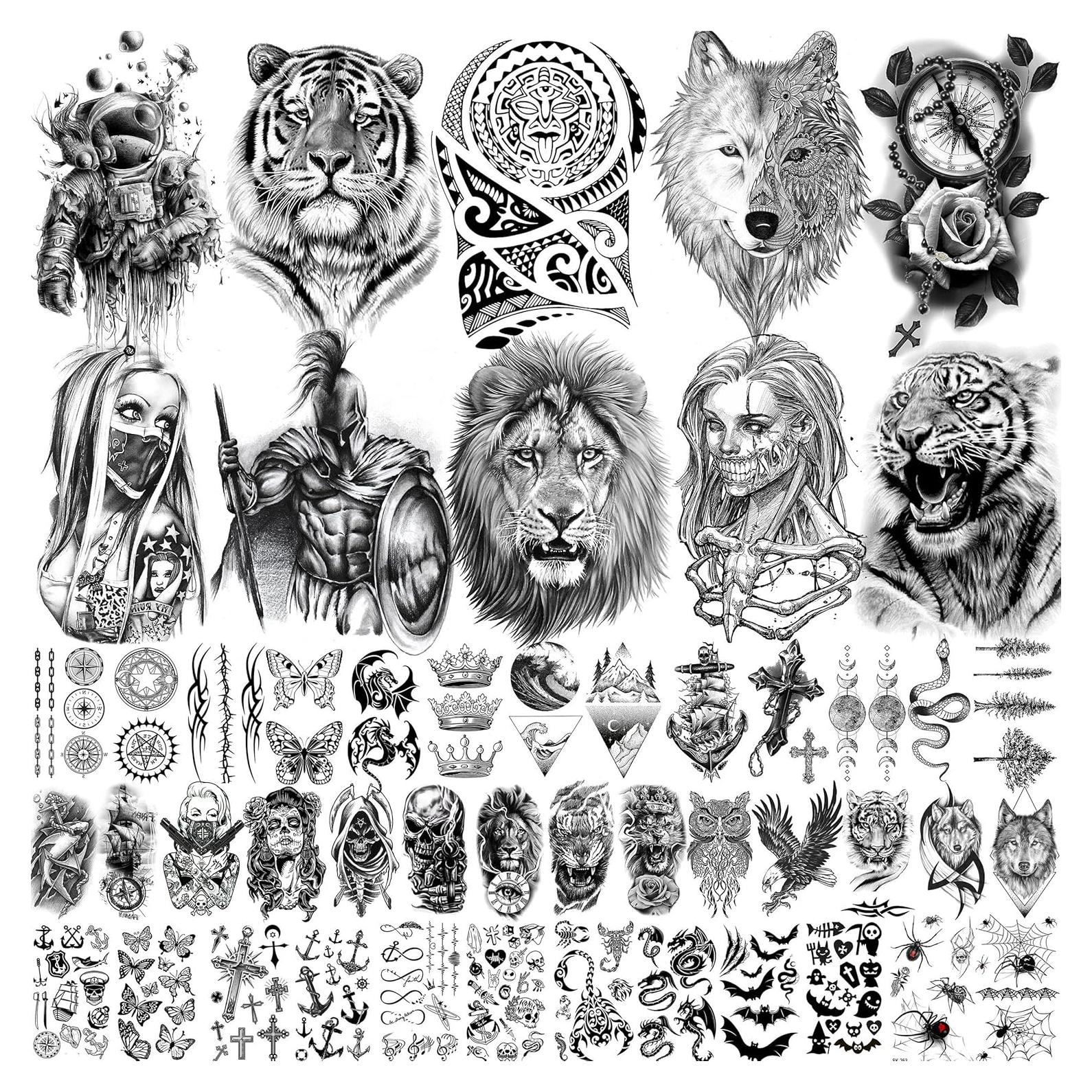 49 Hojas Tatuajes Temporales TASROI Animales Negros 3D