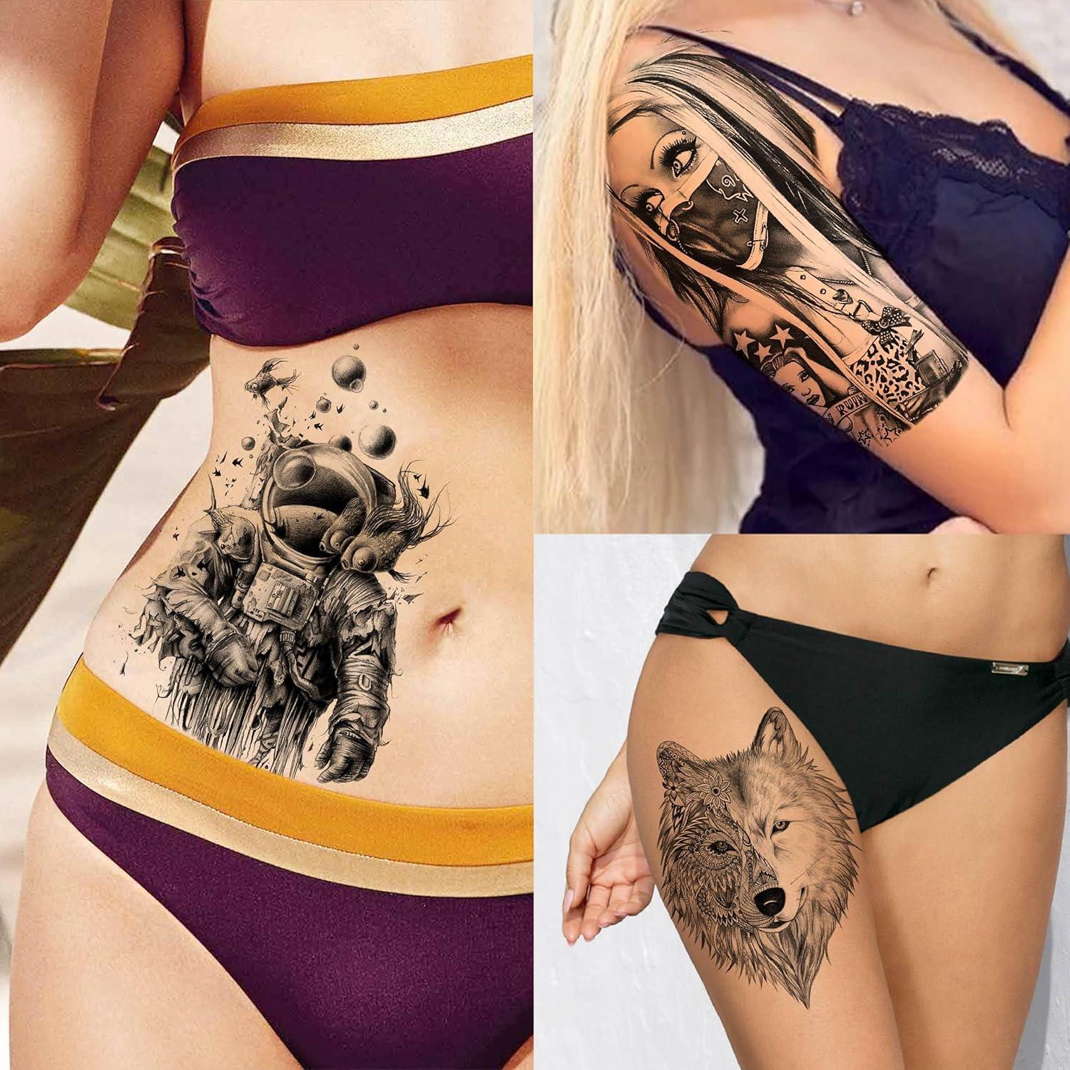 49 Hojas Tatuajes Temporales TASROI Animales Negros 3D