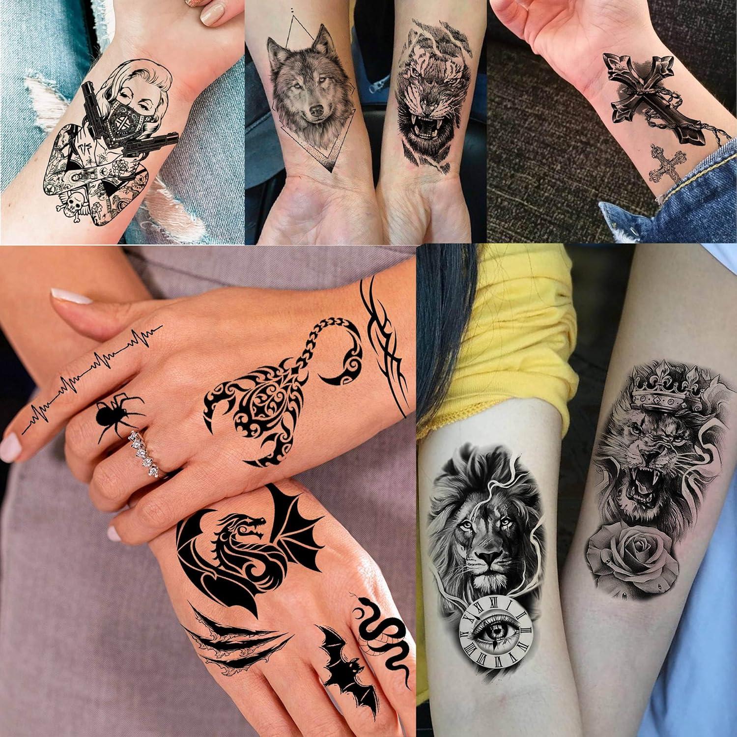 49 Hojas Tatuajes Temporales TASROI Animales Negros 3D