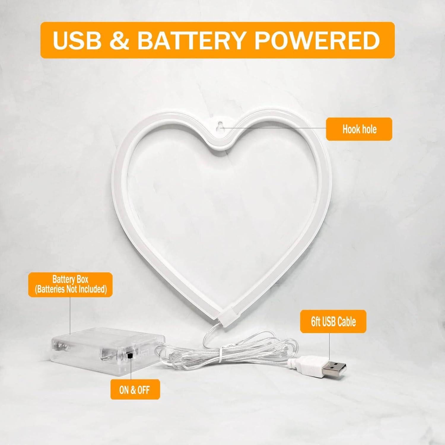 Lámpara de Corazón LED Rosa VIFULIN - Decoración USB/Batería