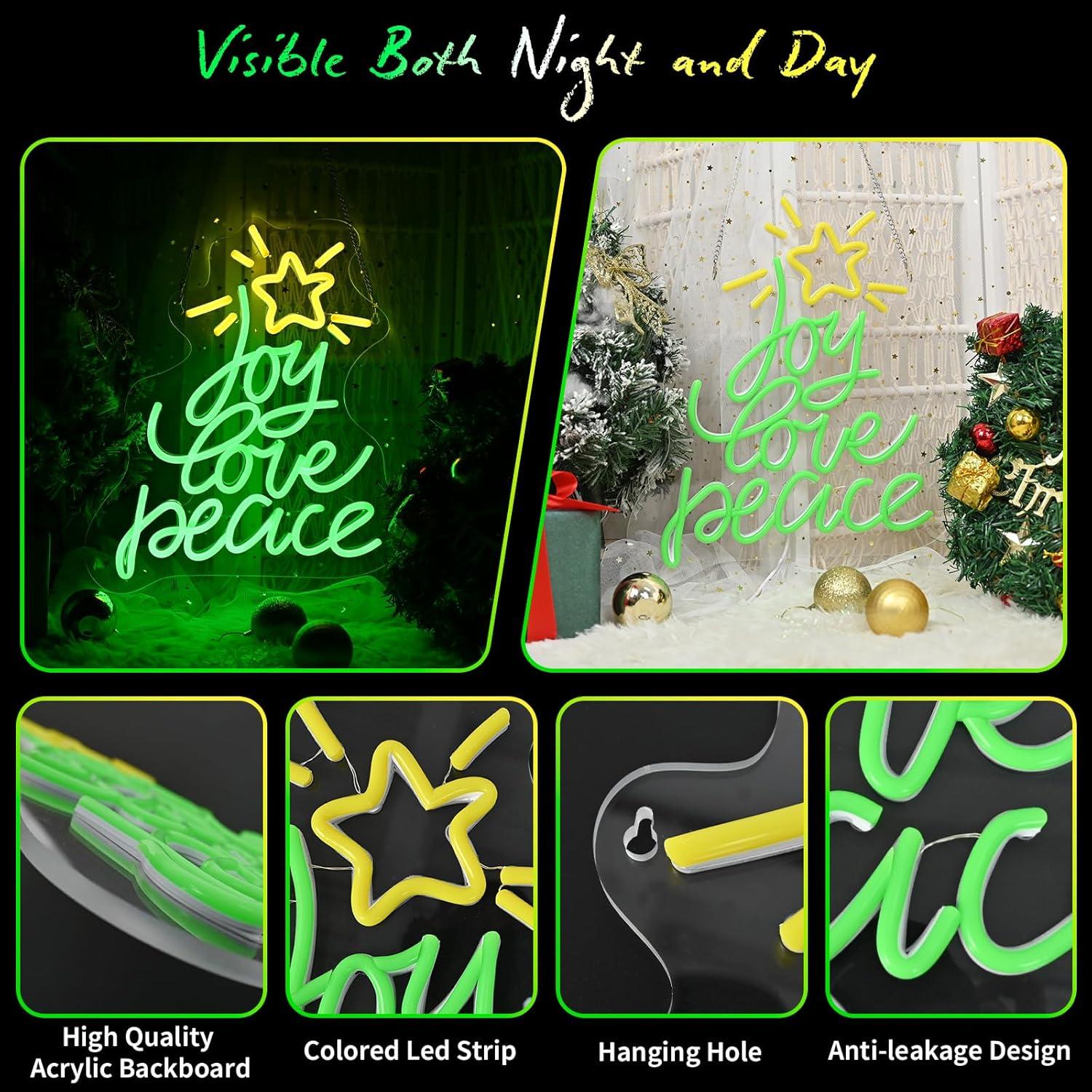 Letrero Neón LED Navidad Lingqiang 36.3x27cm Alegría Amor Paz