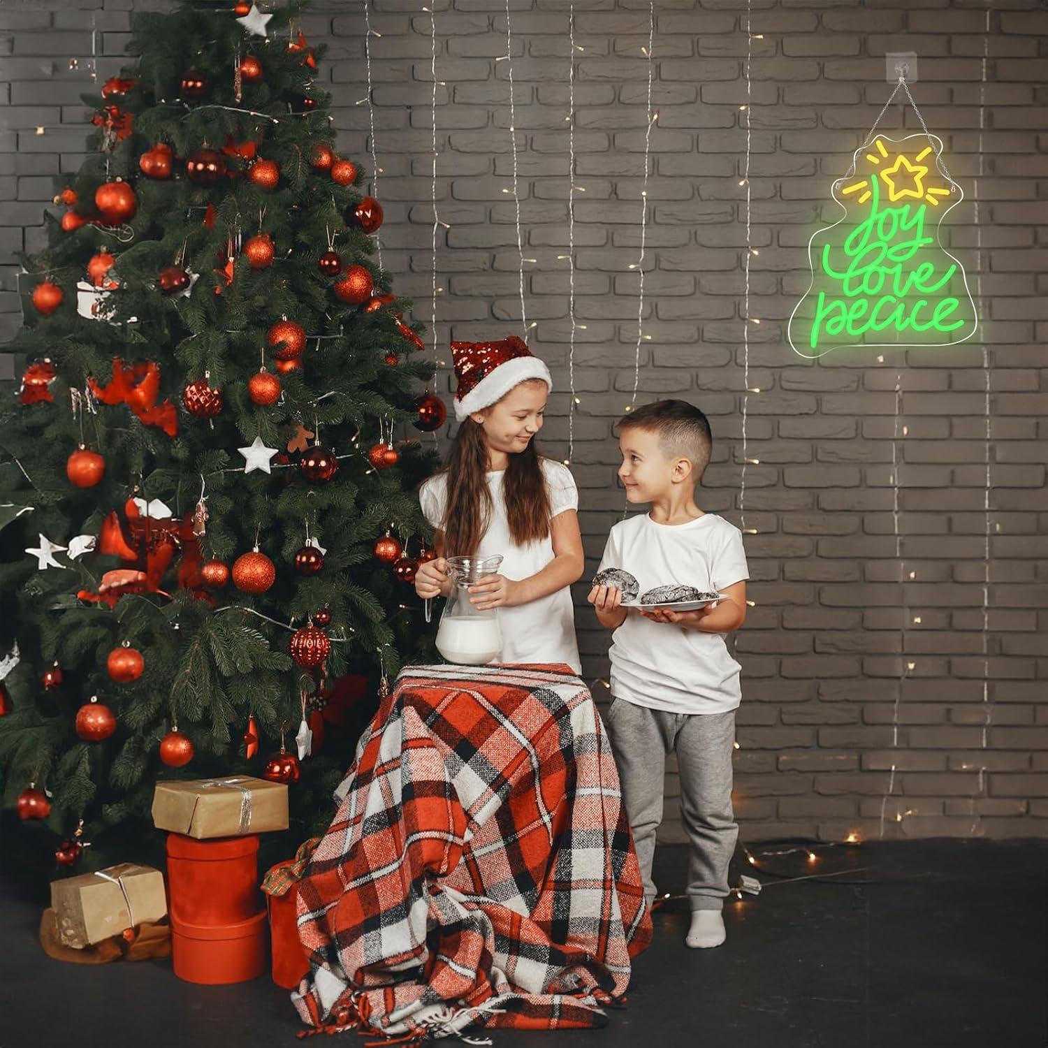 Letrero Neón LED Navidad Lingqiang 36.3x27cm Alegría Amor Paz
