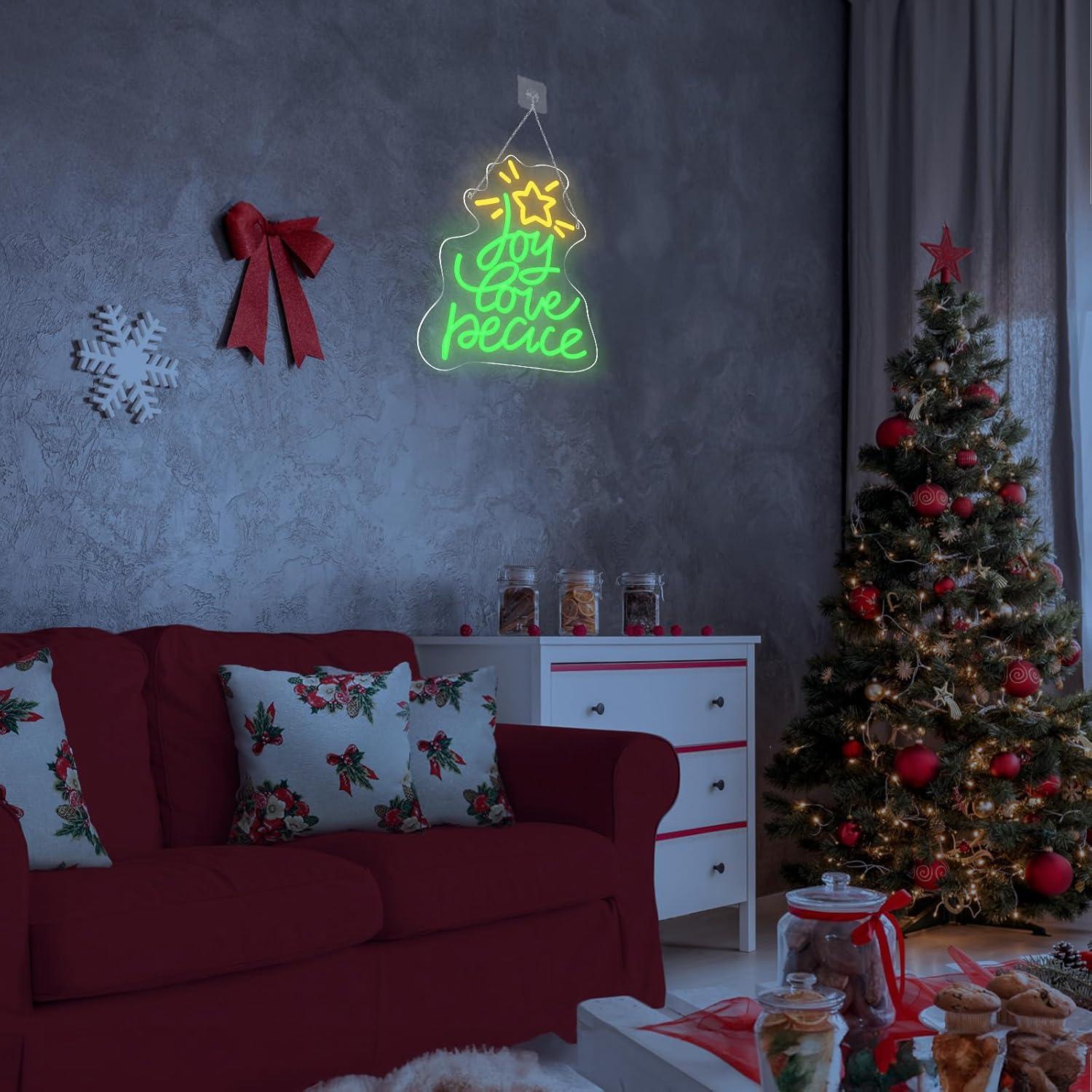Letrero Neón LED Navidad Lingqiang 36.3x27cm Alegría Amor Paz