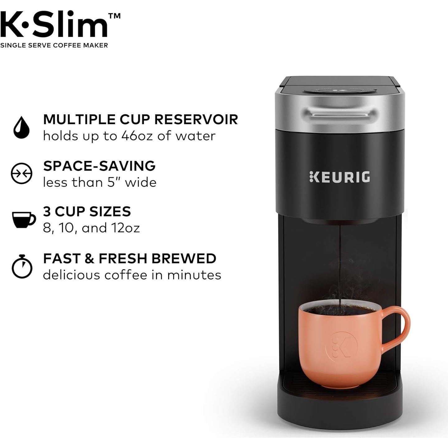 Cafetera Keurig K-Slim, 1.36L, Diseño Delgado, Negro