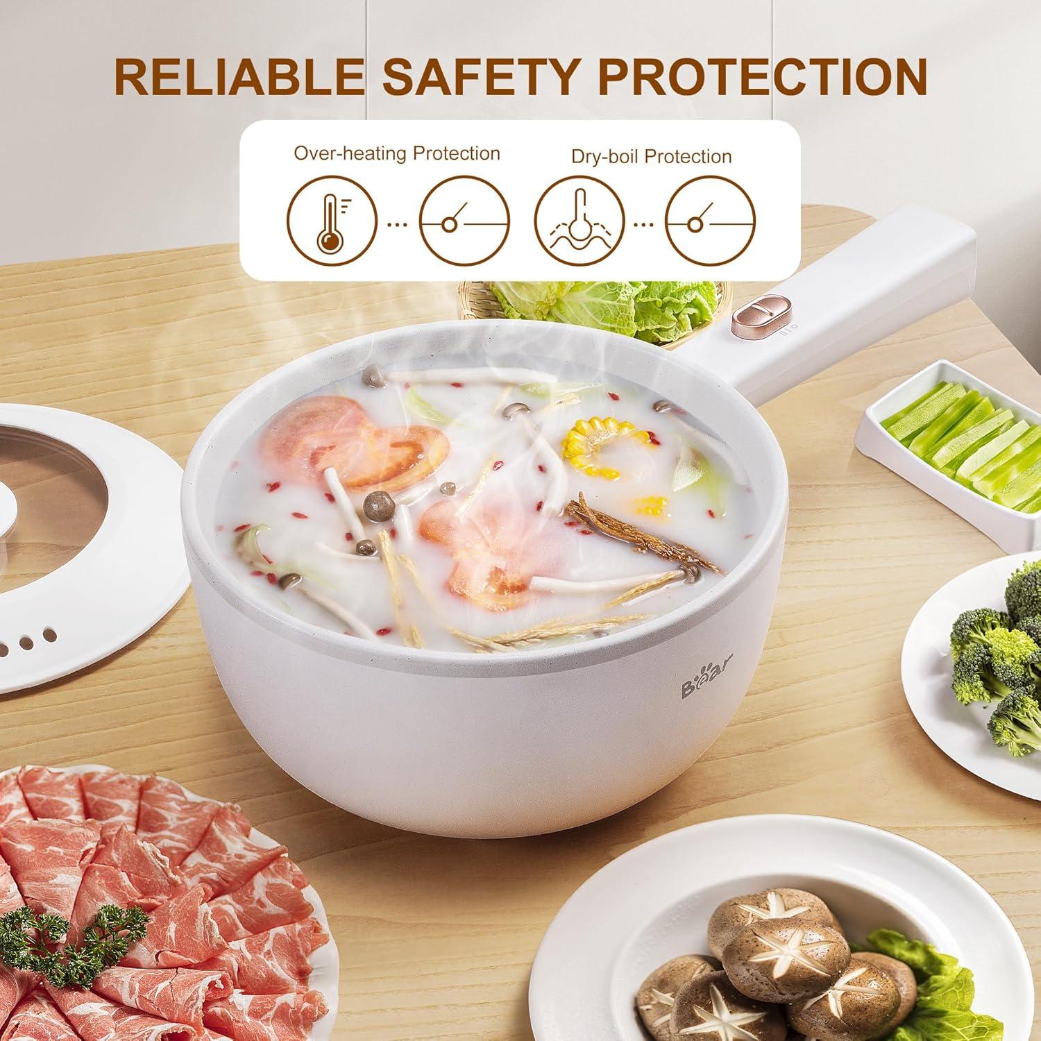 Olla Eléctrica Bear Hot Pot 2L 1000W Multifuncional Blanca