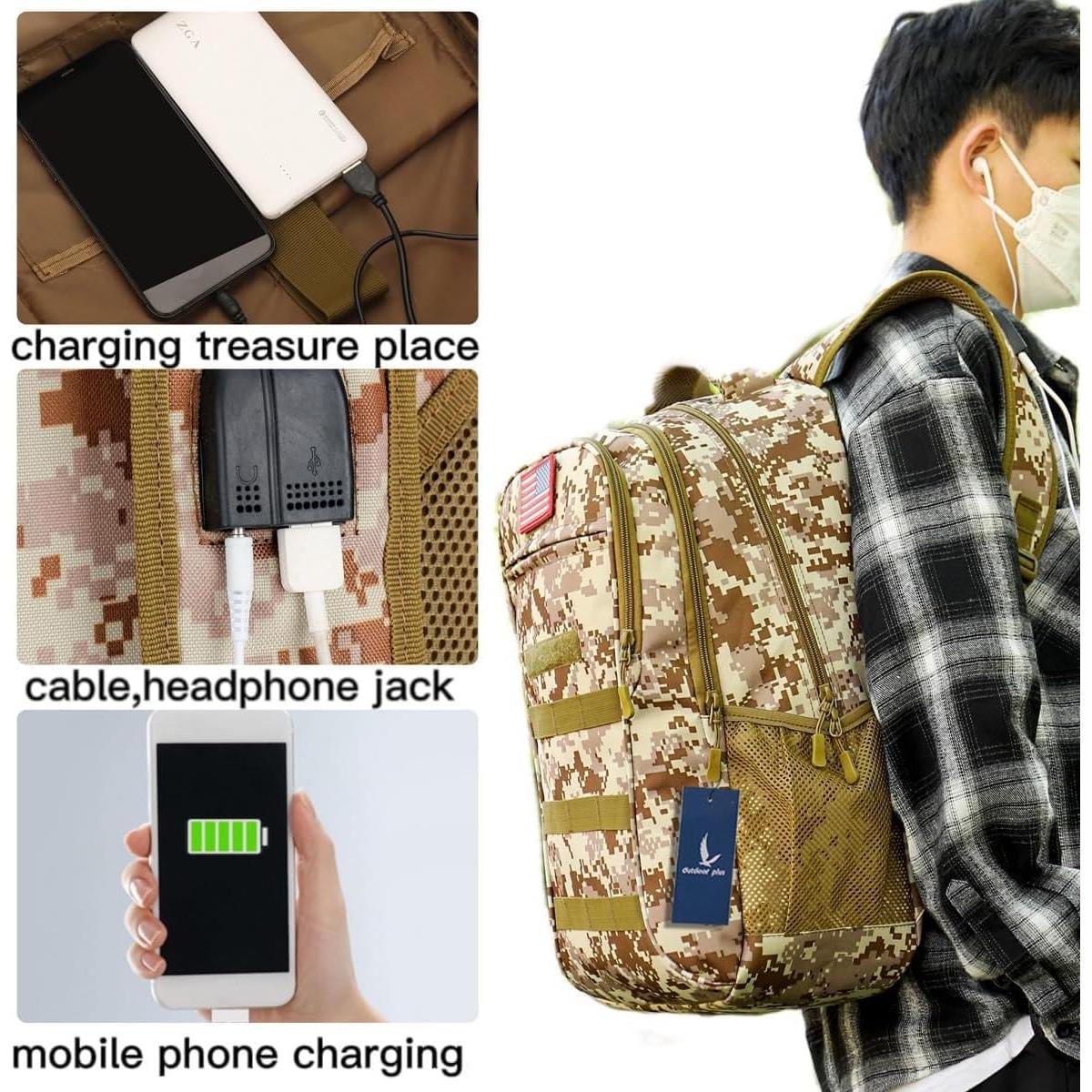 Mochila táctica Outdoor Plus 40L para niños con carga USB