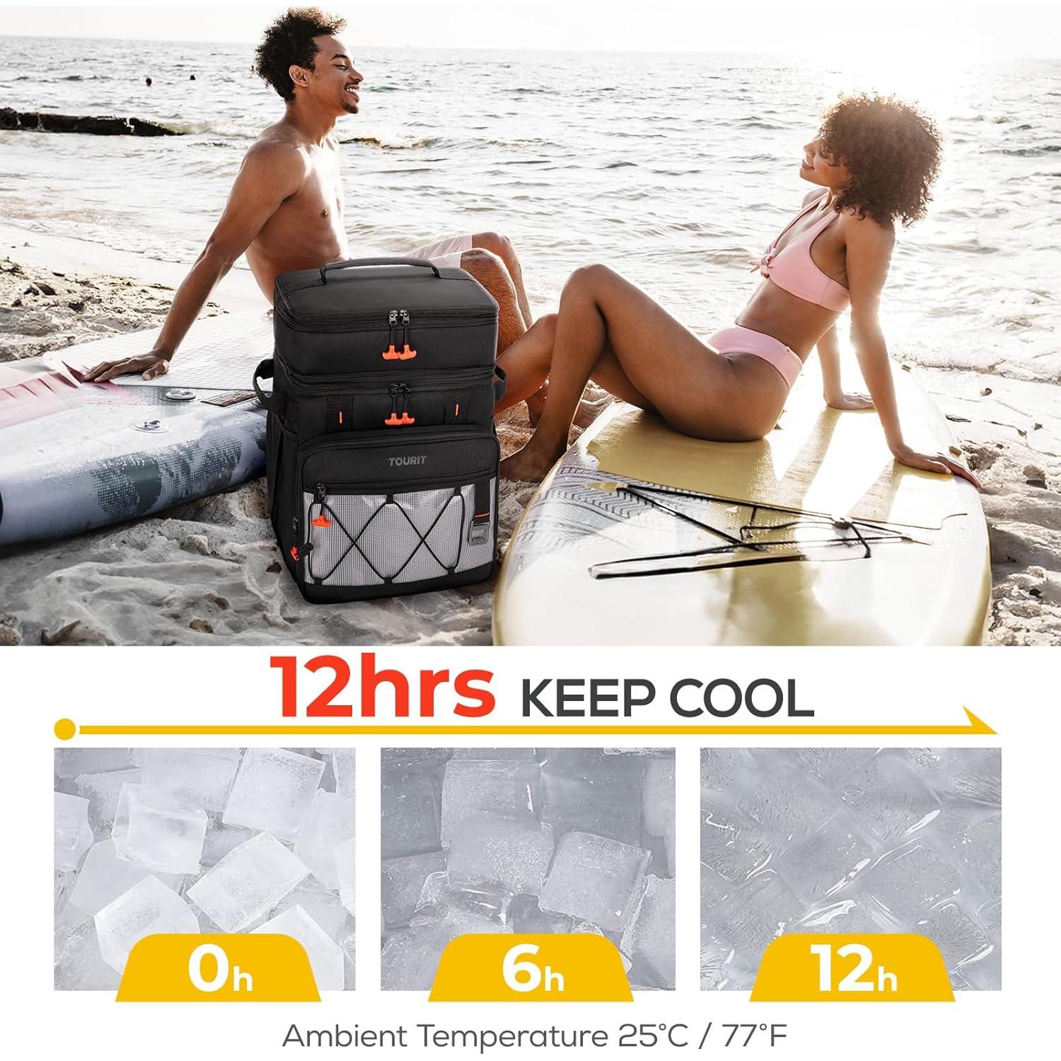 Nevera de Playa TOURIT 49L Doble Nivel con Ruedas Plegable