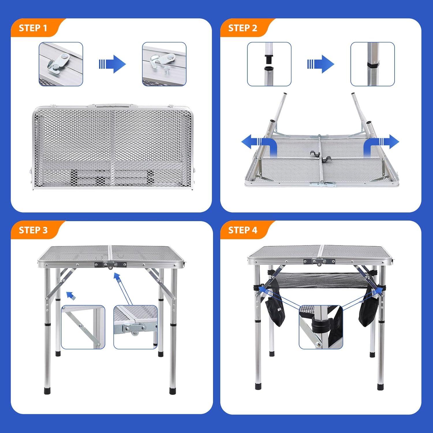 Mesa Cuadrada Plegable Nice C 60CM Ajustable Blanca