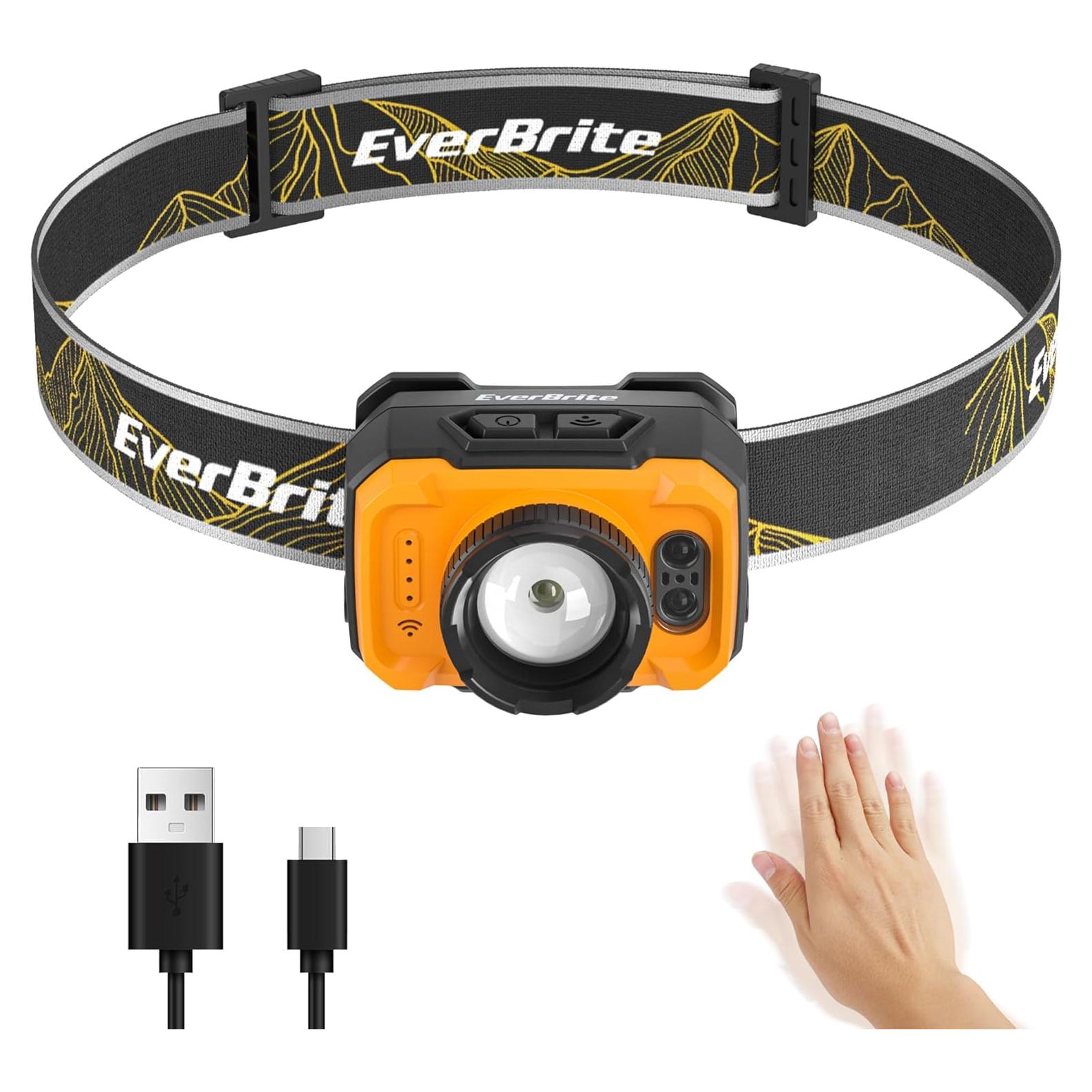 Linterna Frontal LED EverBrite Recargable 600 Lúmenes Naranja