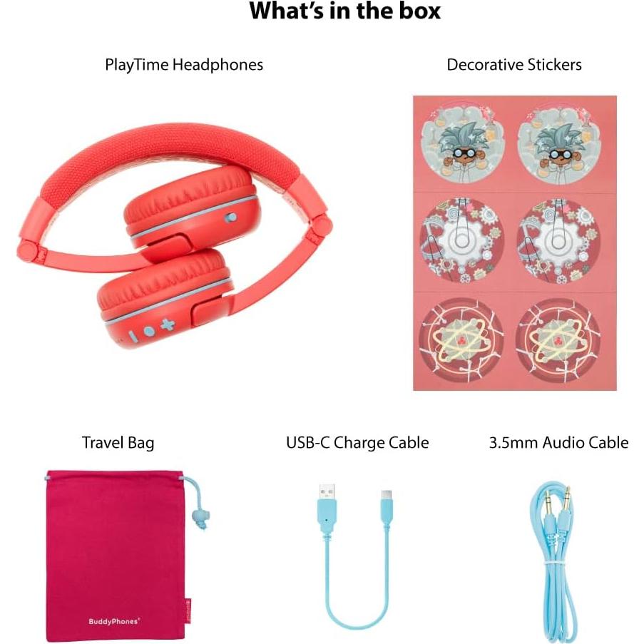 Made for Amazon Bluetooth Kids Headphones Age (3-7) | Red