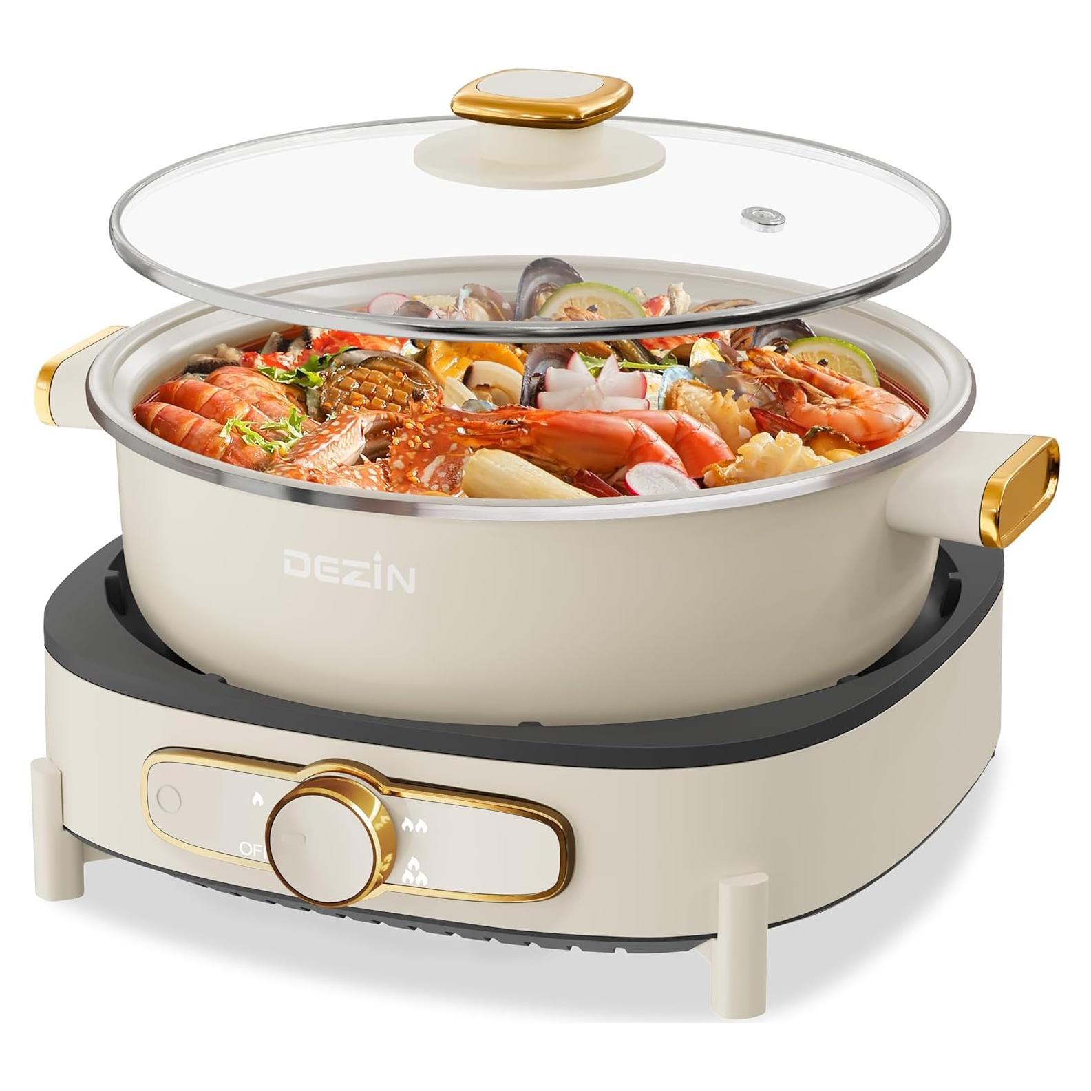 Olla eléctrica Dezin Shabu Shabu 5L con tapa de vidrio