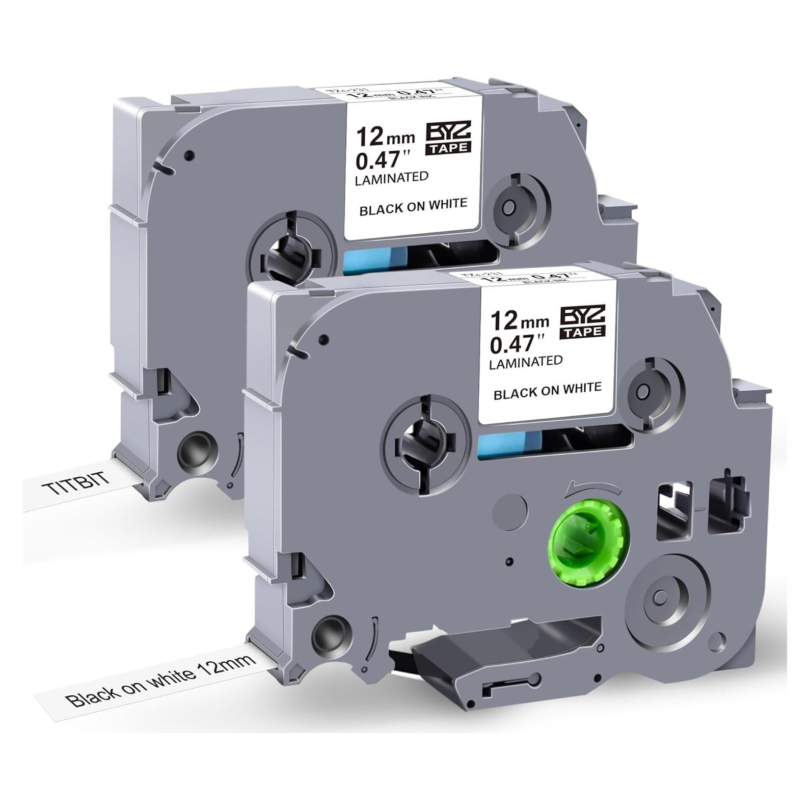 Cinta de Etiquetas TITBIT 12mm Negro sobre Blanco 2PK
