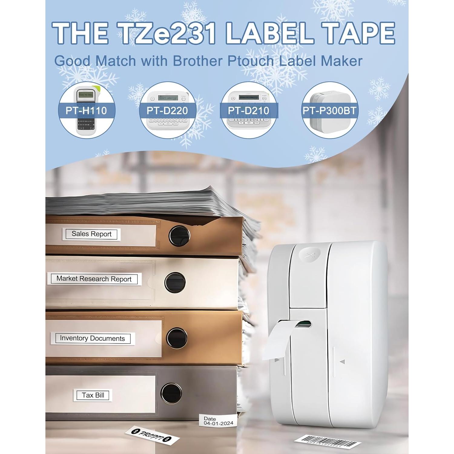 Cinta de Etiquetas TITBIT 12mm Negro sobre Blanco 2PK