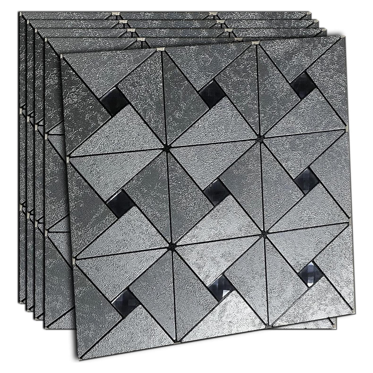 Azulejos Autoadhesivos XUANINY 5 Hojas Triángulo 3D Plata