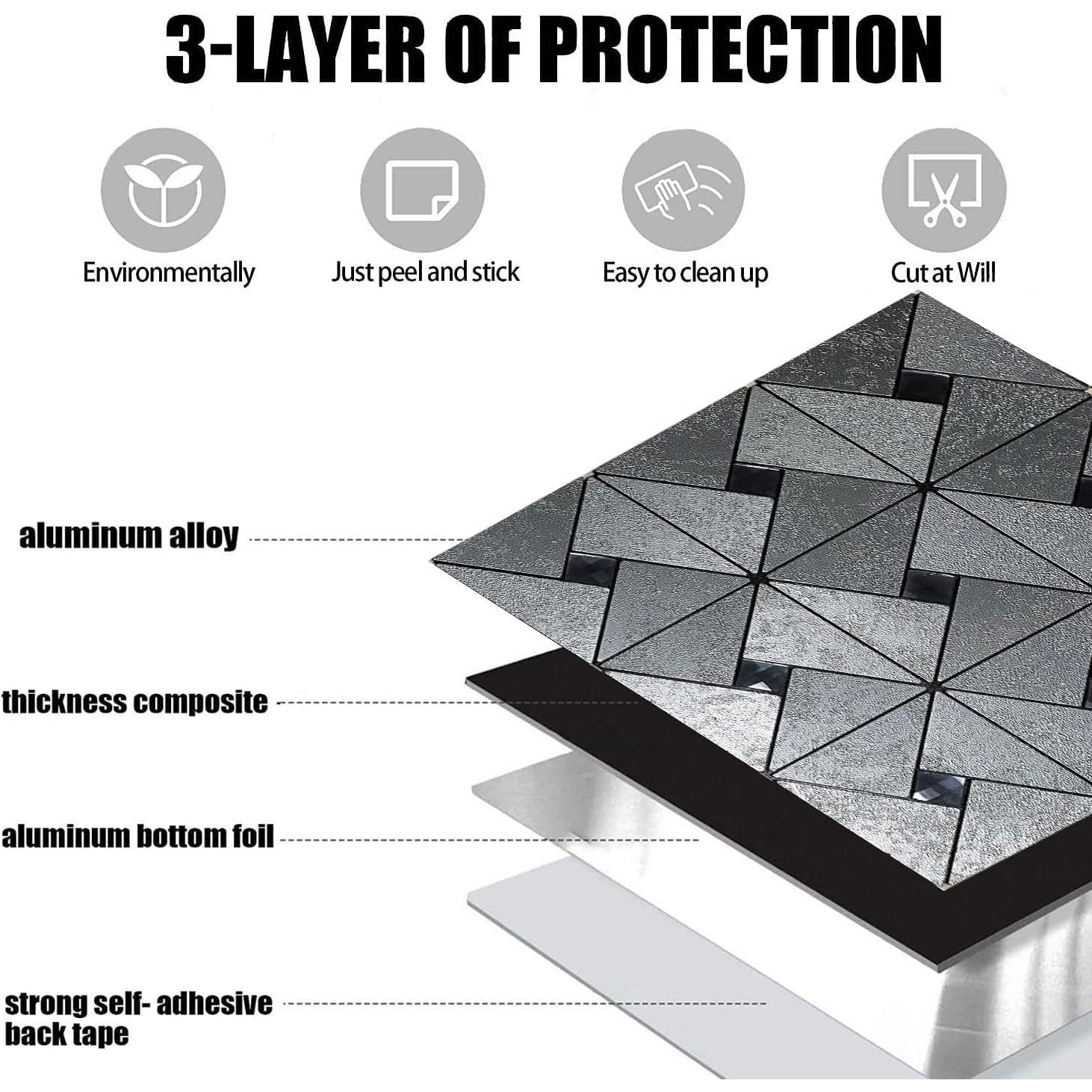 Azulejos Autoadhesivos XUANINY 5 Hojas Triángulo 3D Plata