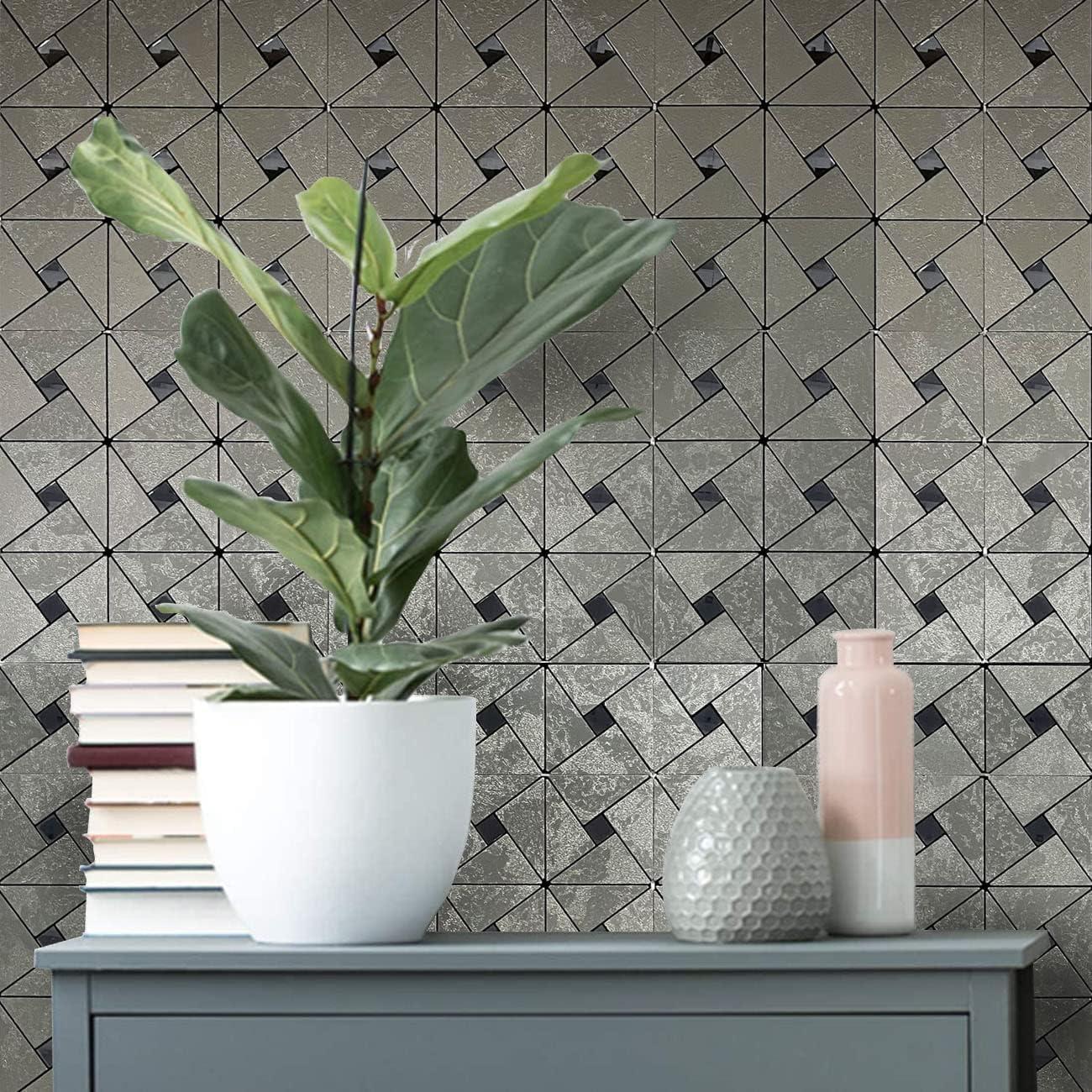 Azulejos Autoadhesivos XUANINY 5 Hojas Triángulo 3D Plata