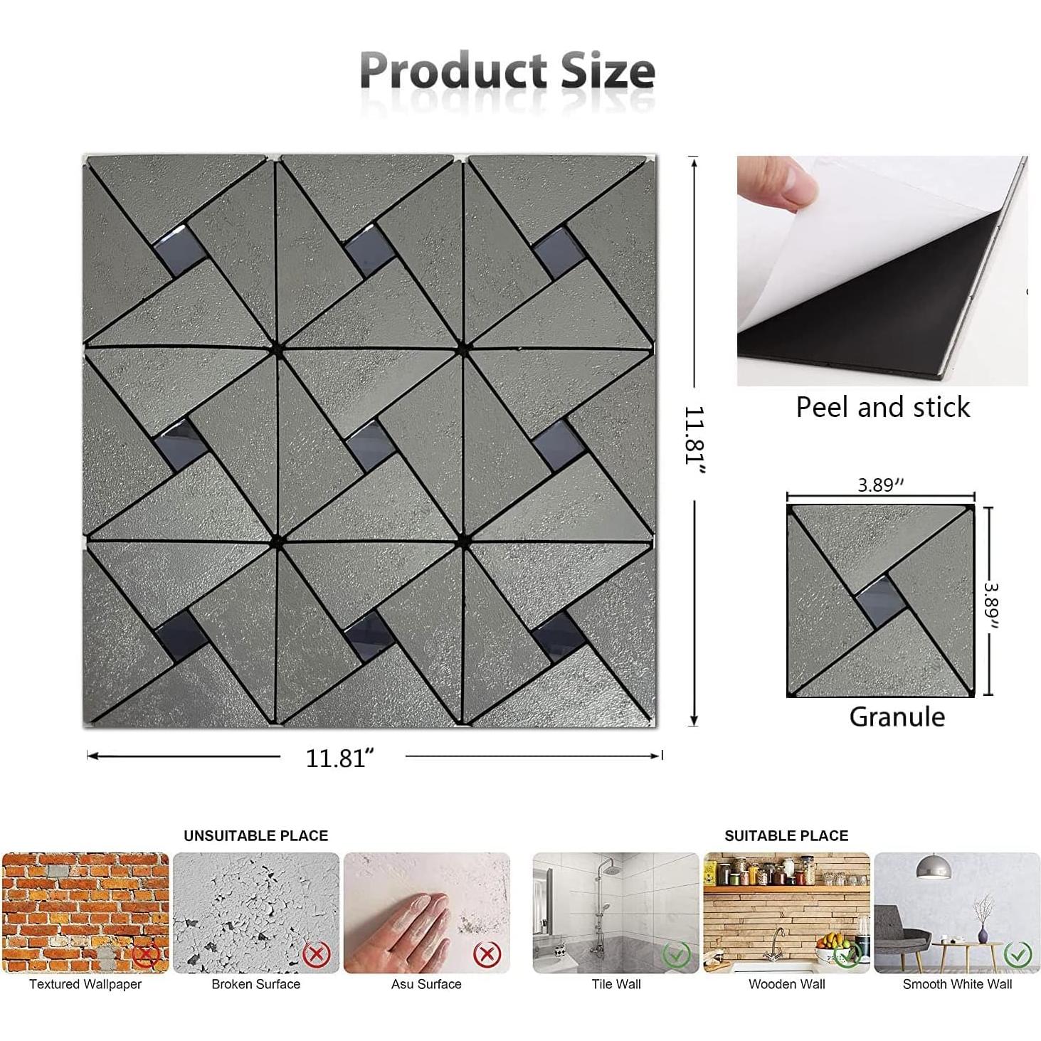 Azulejos Autoadhesivos XUANINY 5 Hojas Triángulo 3D Plata