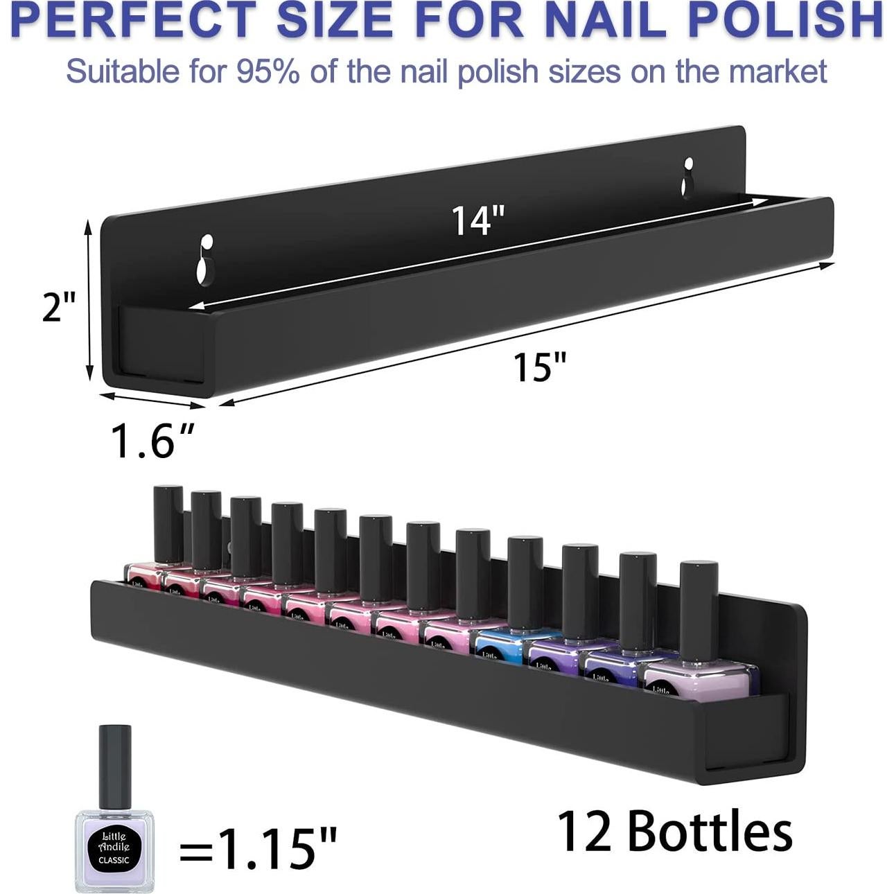 Estante para Esmalte de Uñas FEMELI 6 Estantes 38.1 cm Negro