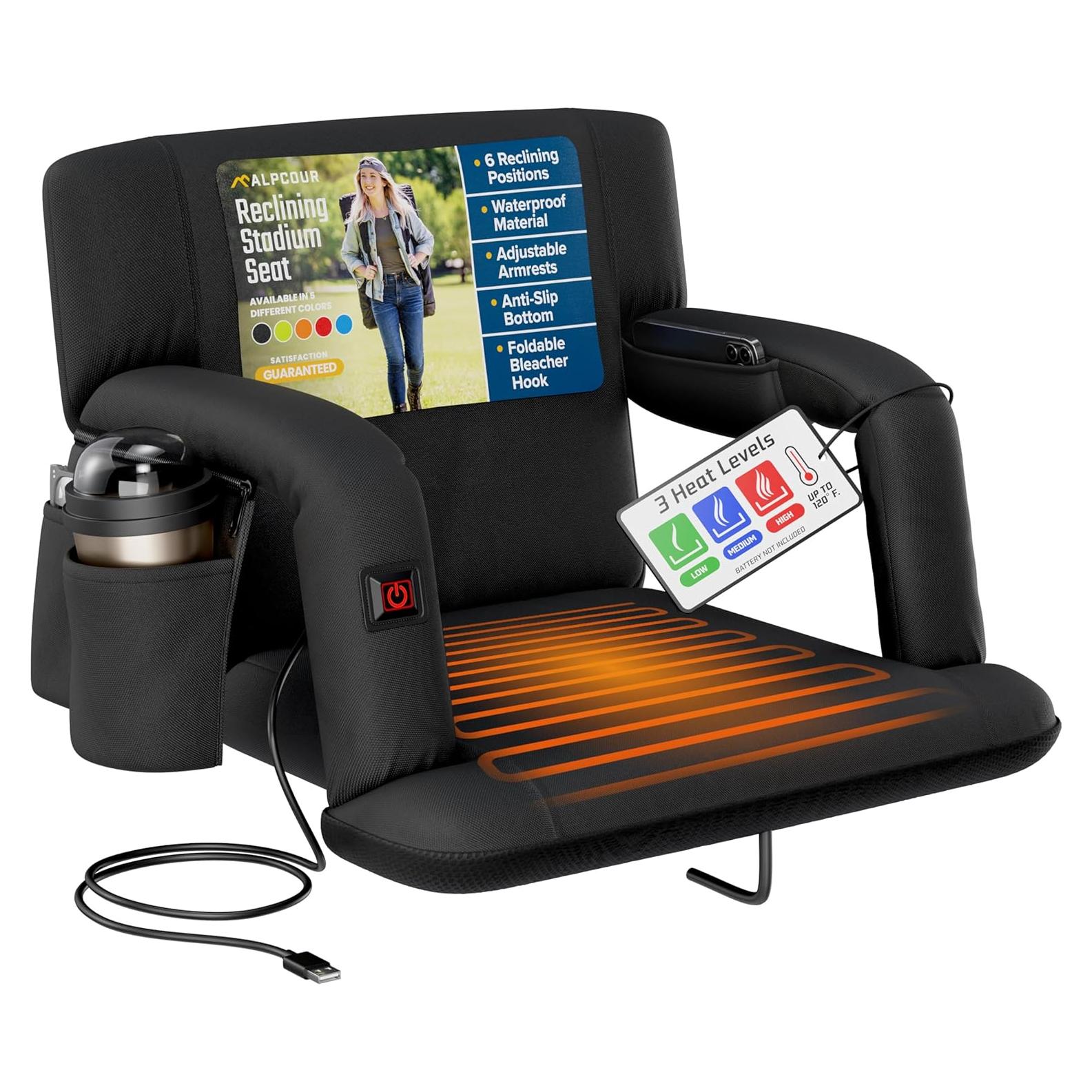 Asiento de Estadio Calentado Alpcour Deluxe 53 cm Negro