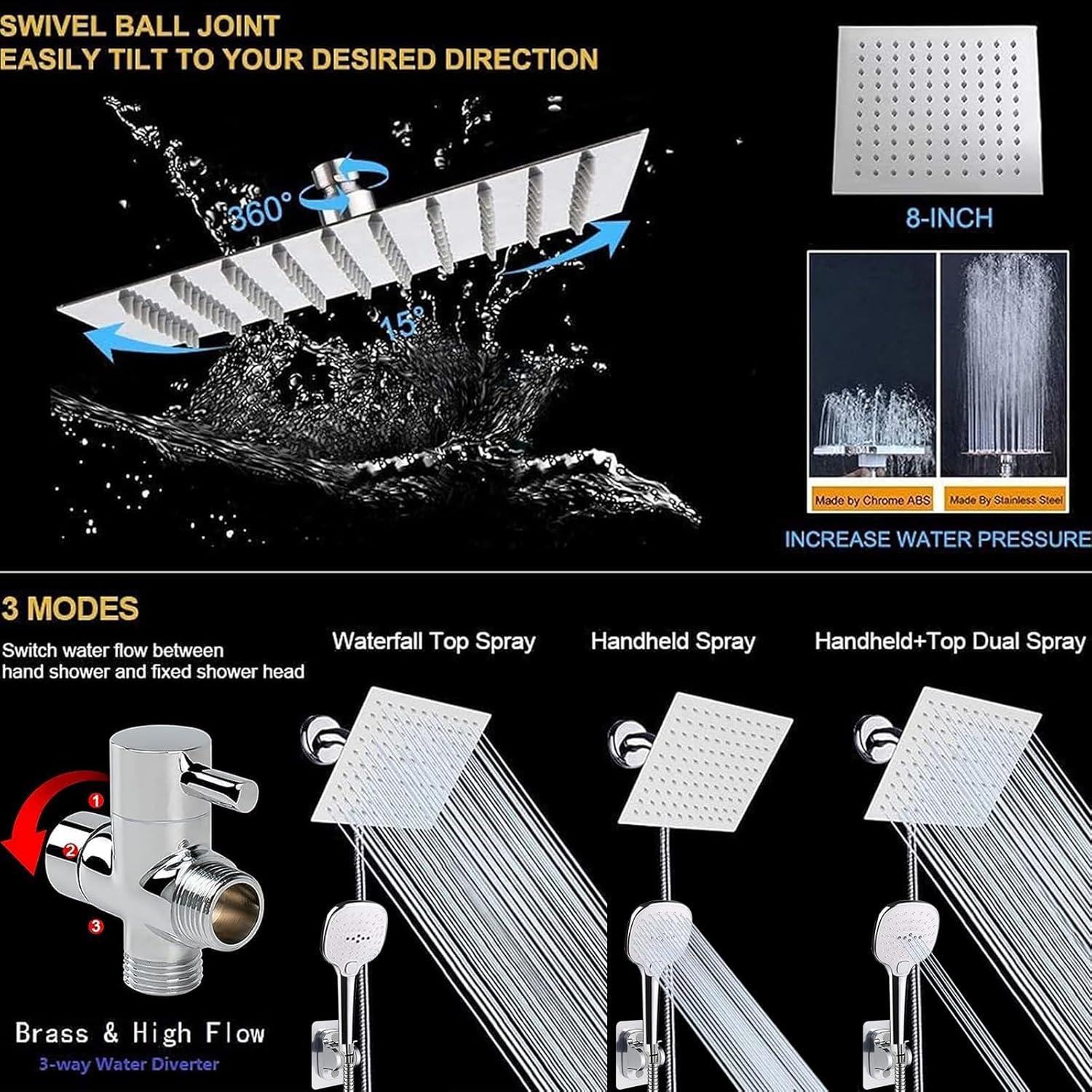 Cabezal de Ducha NearMoon 8" Acero Inoxidable Cromado