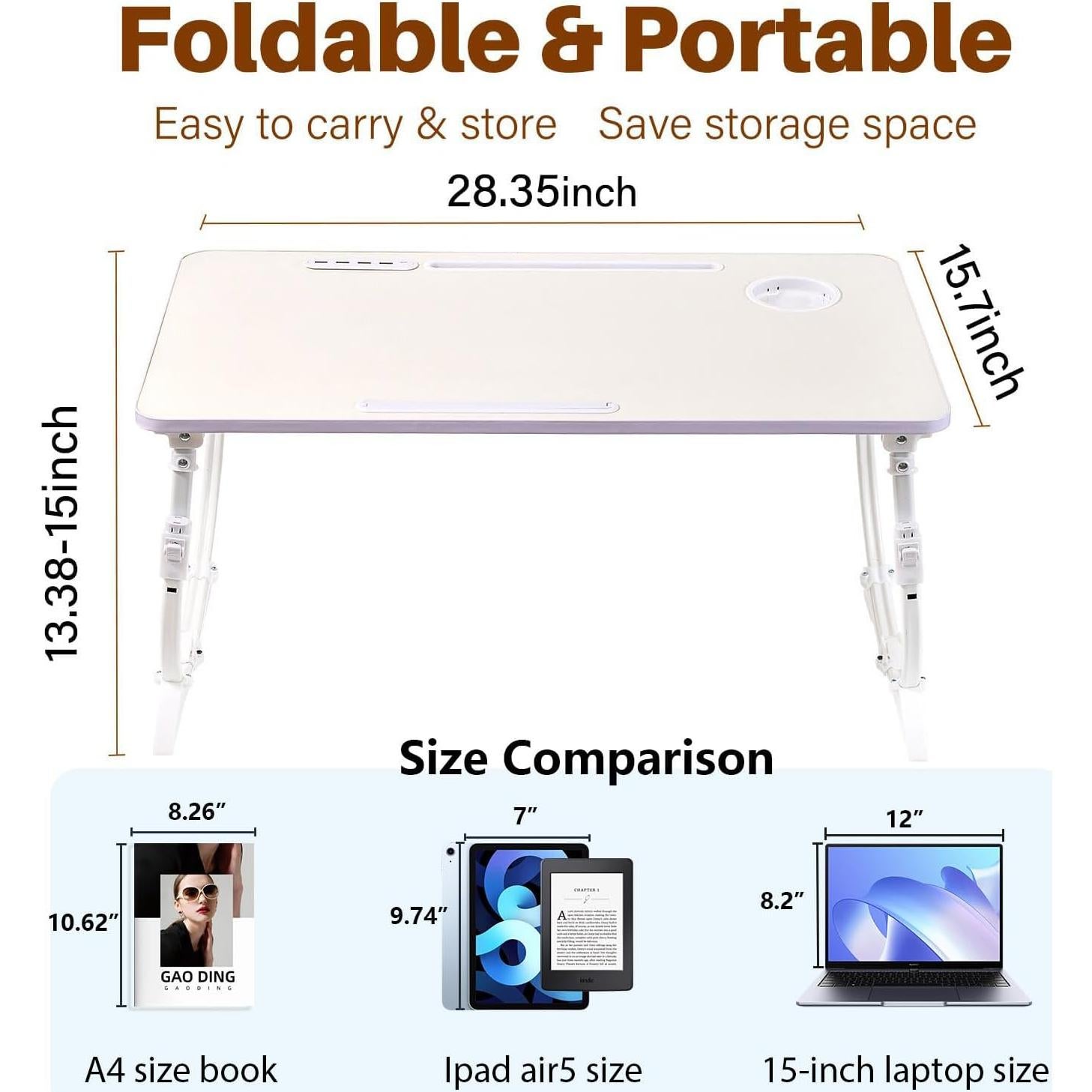 Escritorio de Cama Ajustable BYMECOST con Puertos USB y Cajón