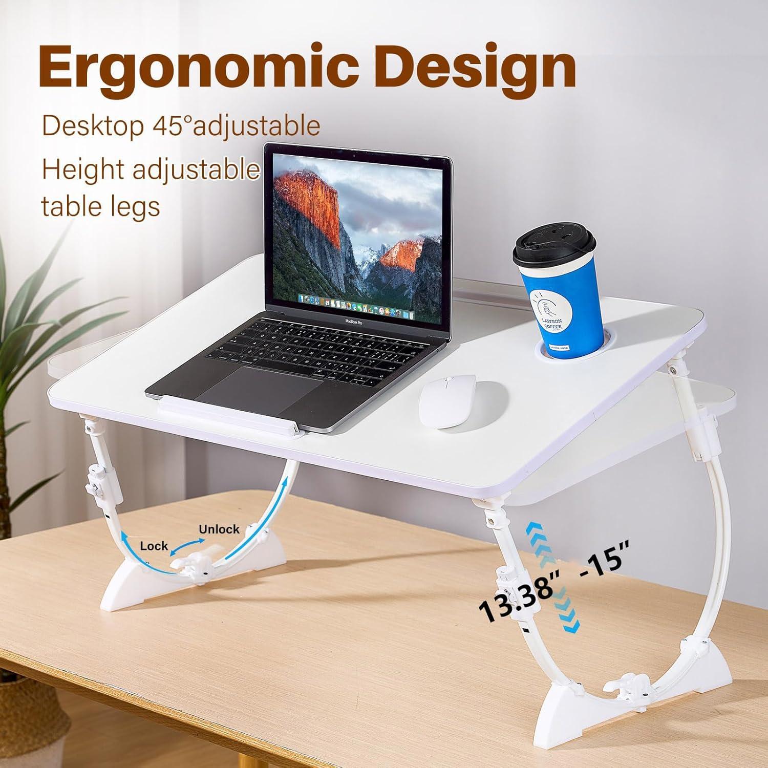 Escritorio de Cama Ajustable BYMECOST con Puertos USB y Cajón