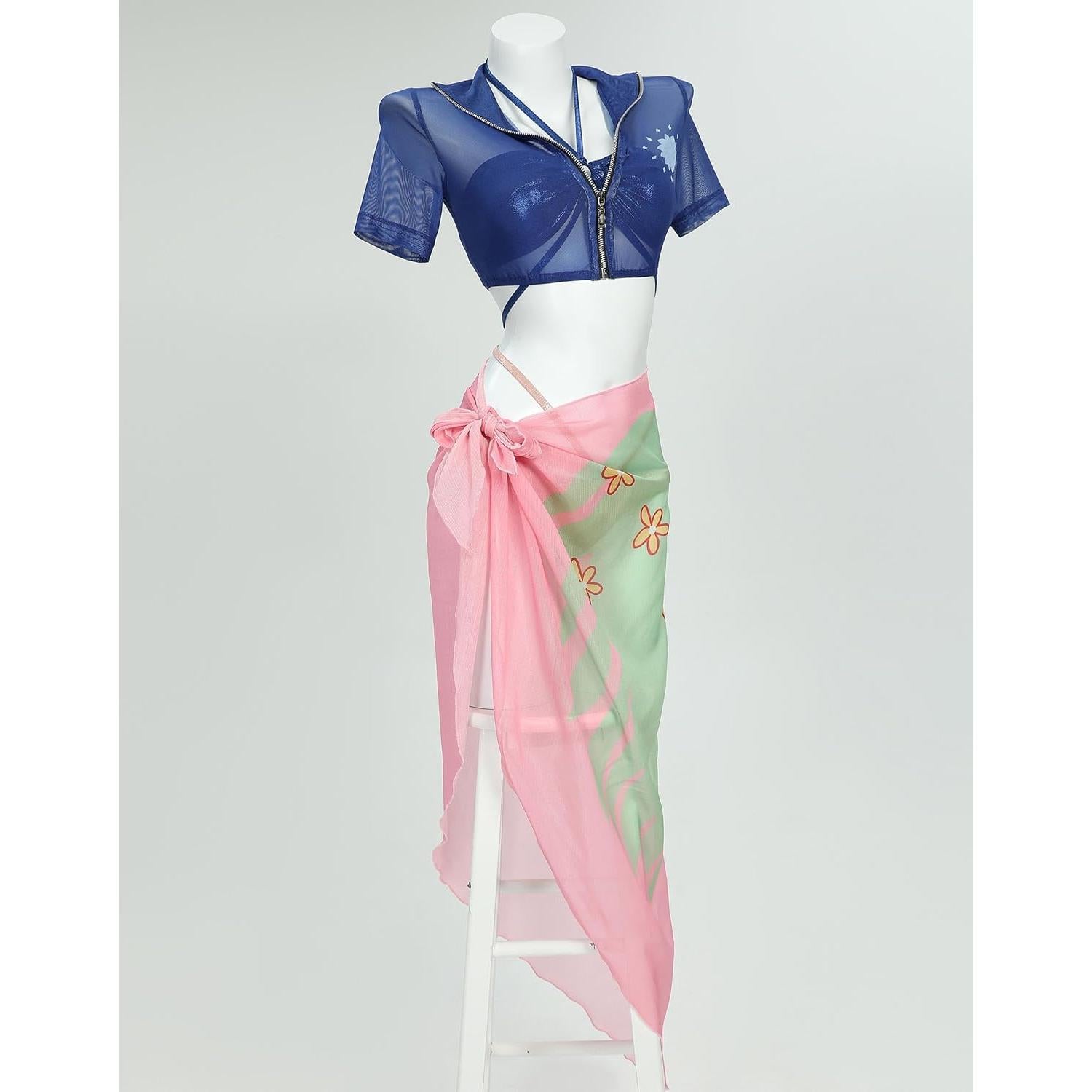 Traje de Baño Cosplay Mujeres Haikyuu 2 Piezas Azul/Rosa