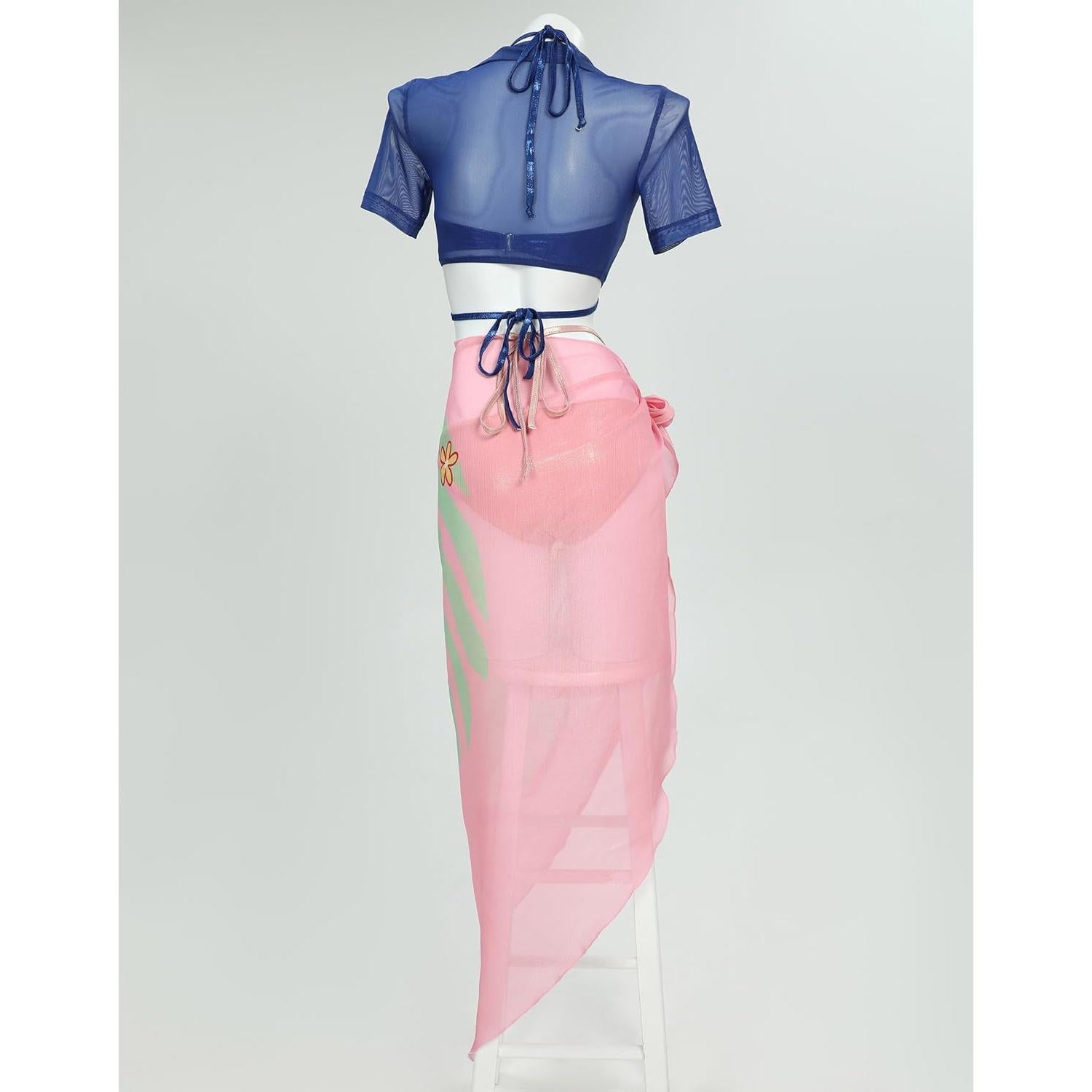 Traje de Baño Cosplay Mujeres Haikyuu 2 Piezas Azul/Rosa