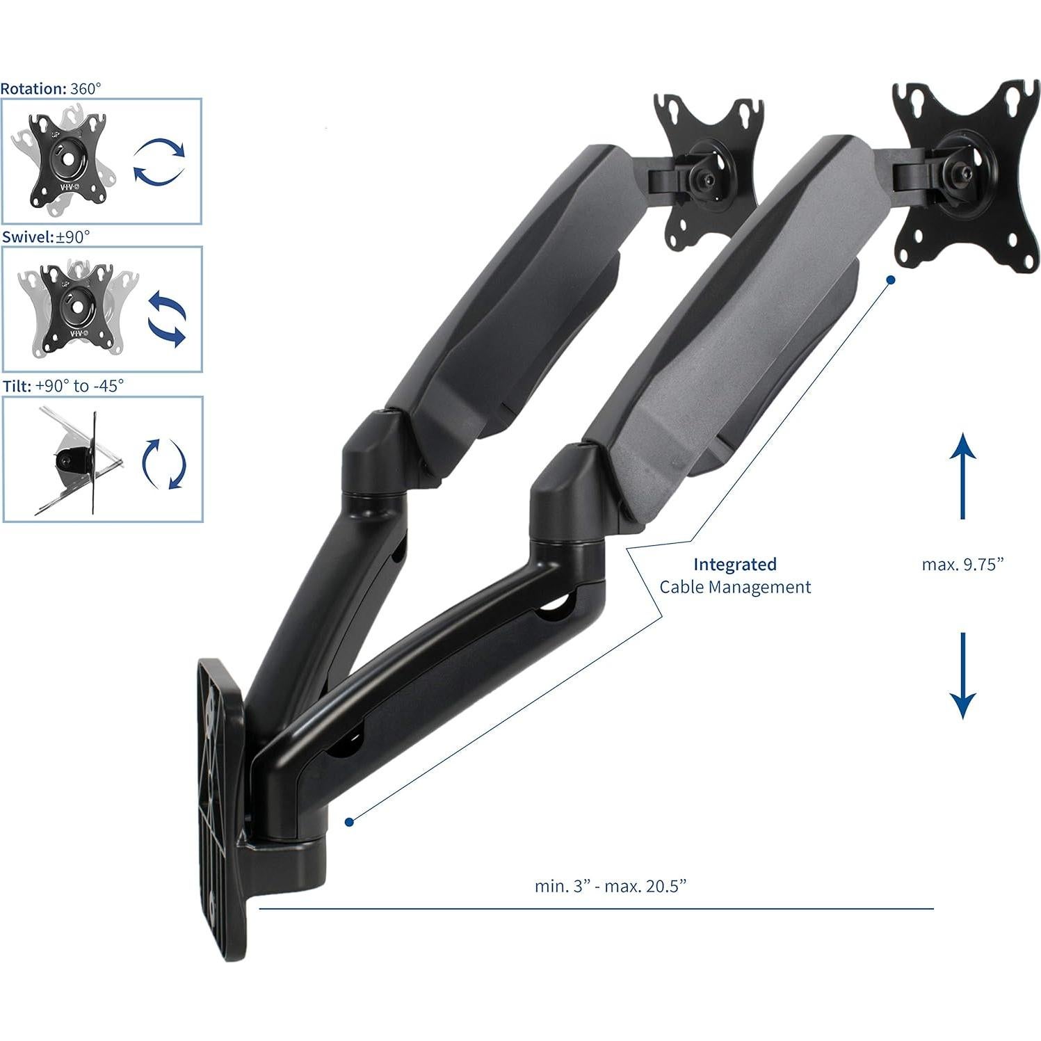 Soporte de Pared Doble para Monitor VIVO MOUNT-V002G 17-32"