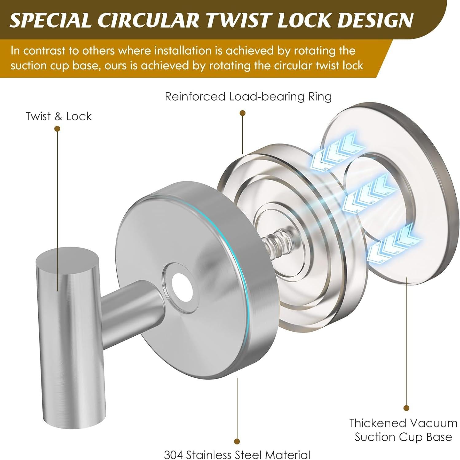 Ganchos de Ventosa Plata MOTAIPEAK 2 Pcs Alta Resistencia