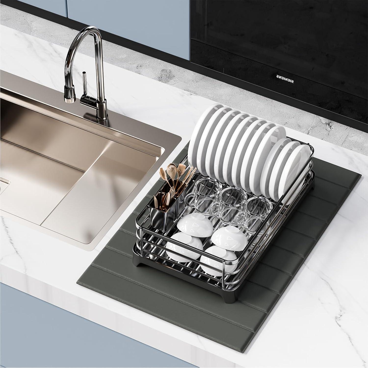 Alfombrilla para Secar Platos AWW 61x41 cm Gris Oscuro PU