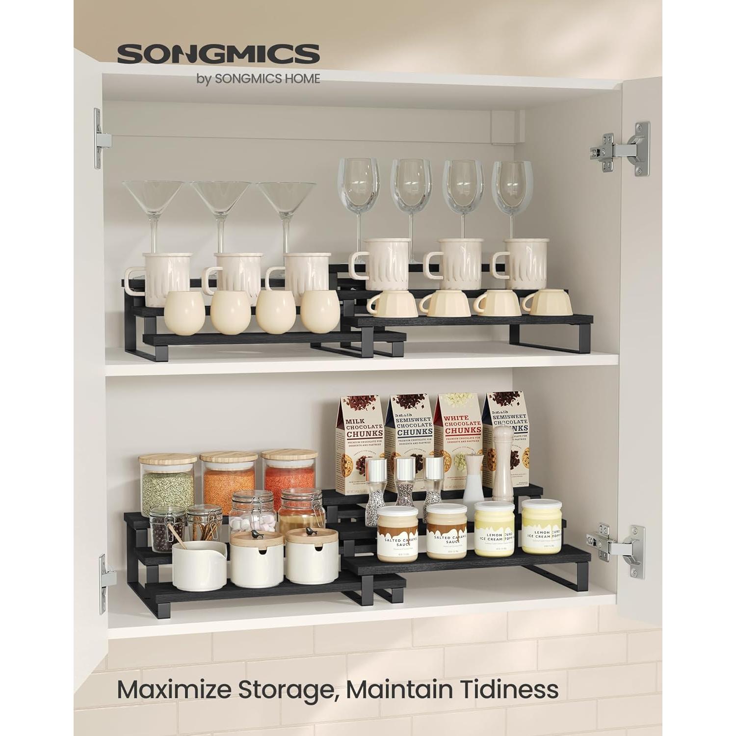 Estante de Especias 3 Niveles SONGMICS Madera Ingenierizada Negro