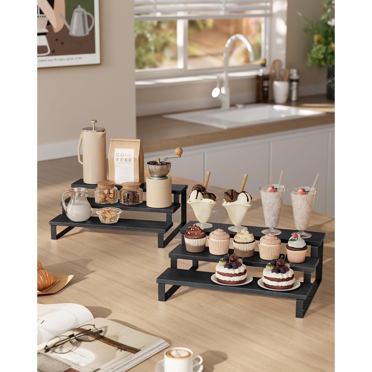 Estante de Especias 3 Niveles SONGMICS Madera Ingenierizada Negro