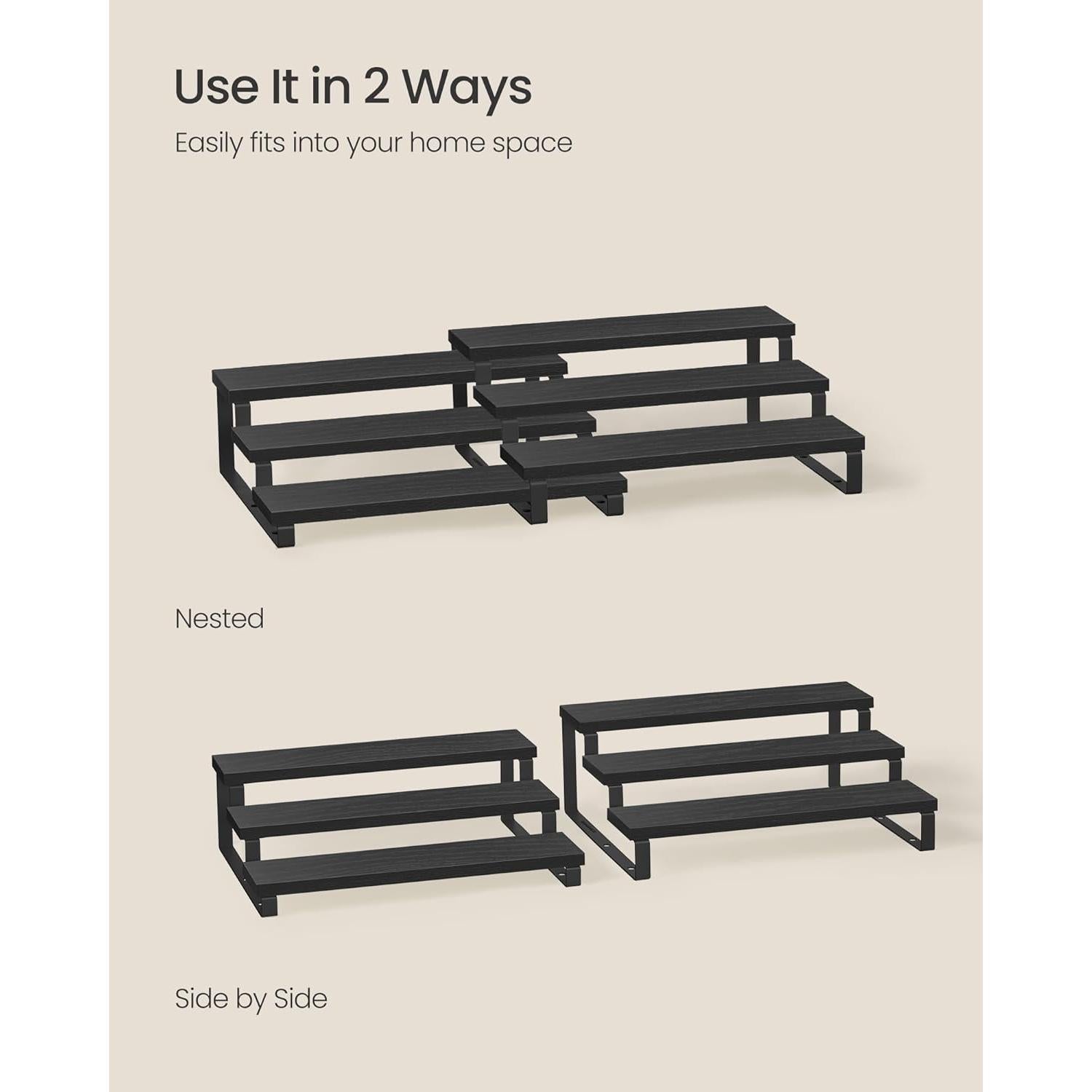 Estante de Especias 3 Niveles SONGMICS Madera Ingenierizada Negro