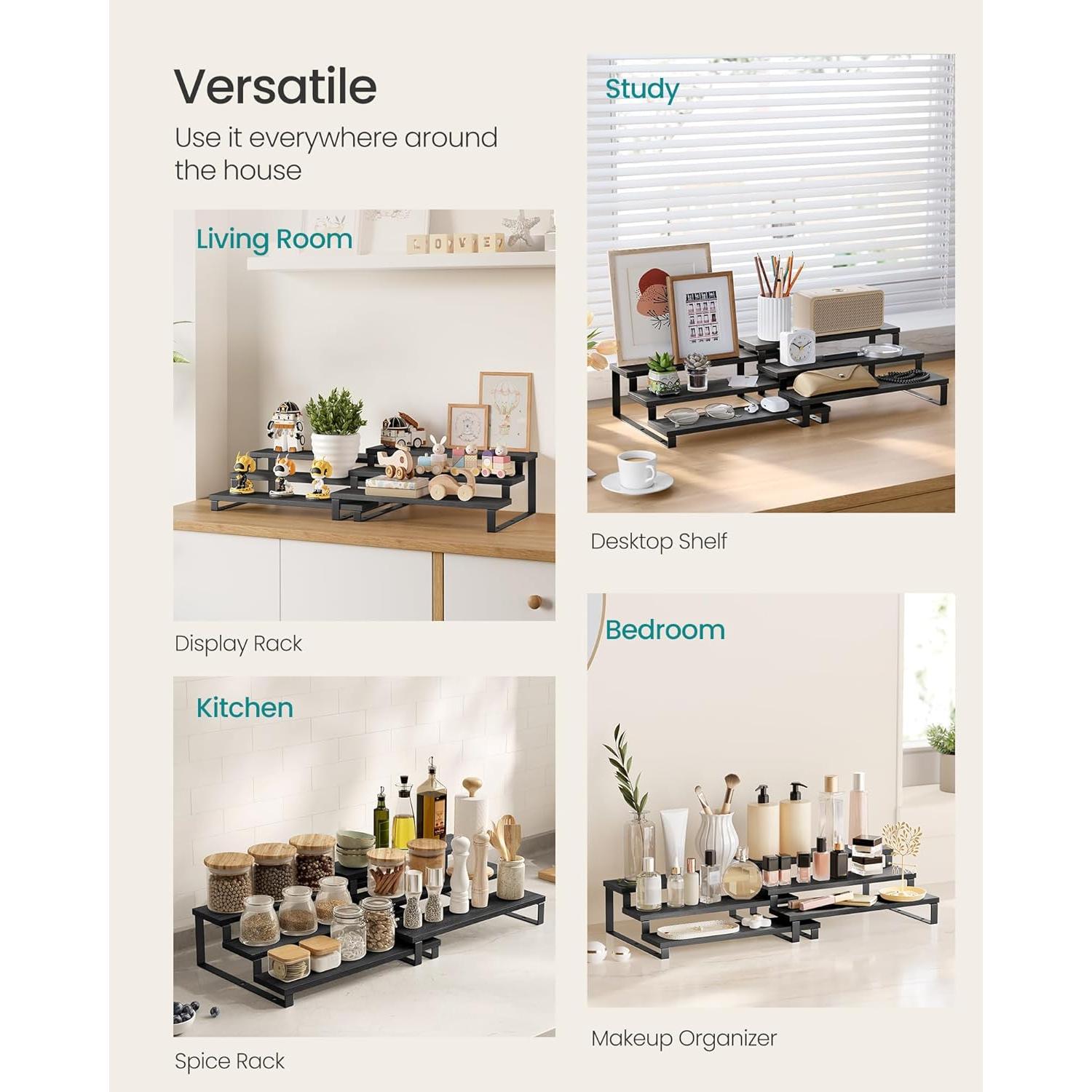 Estante de Especias 3 Niveles SONGMICS Madera Ingenierizada Negro