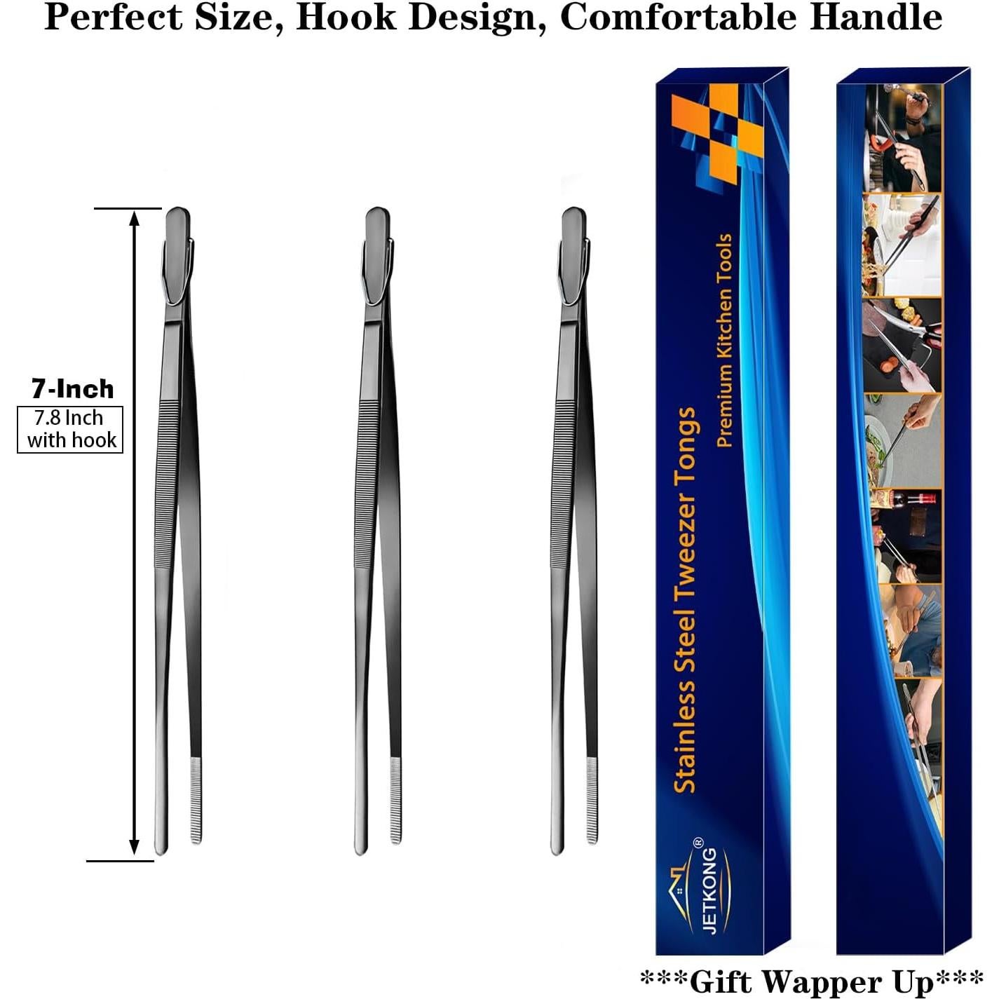 Set de 3 Pinzas de Cocina JETKONG 18 cm Acero Inoxidable Negro