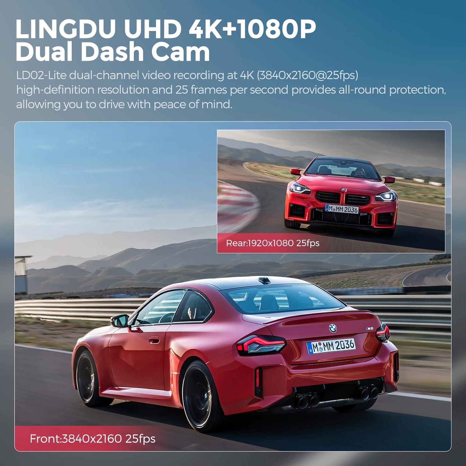 Cámara de tablero LINGDU LD02 Lite 4K Dual GPS 64GB