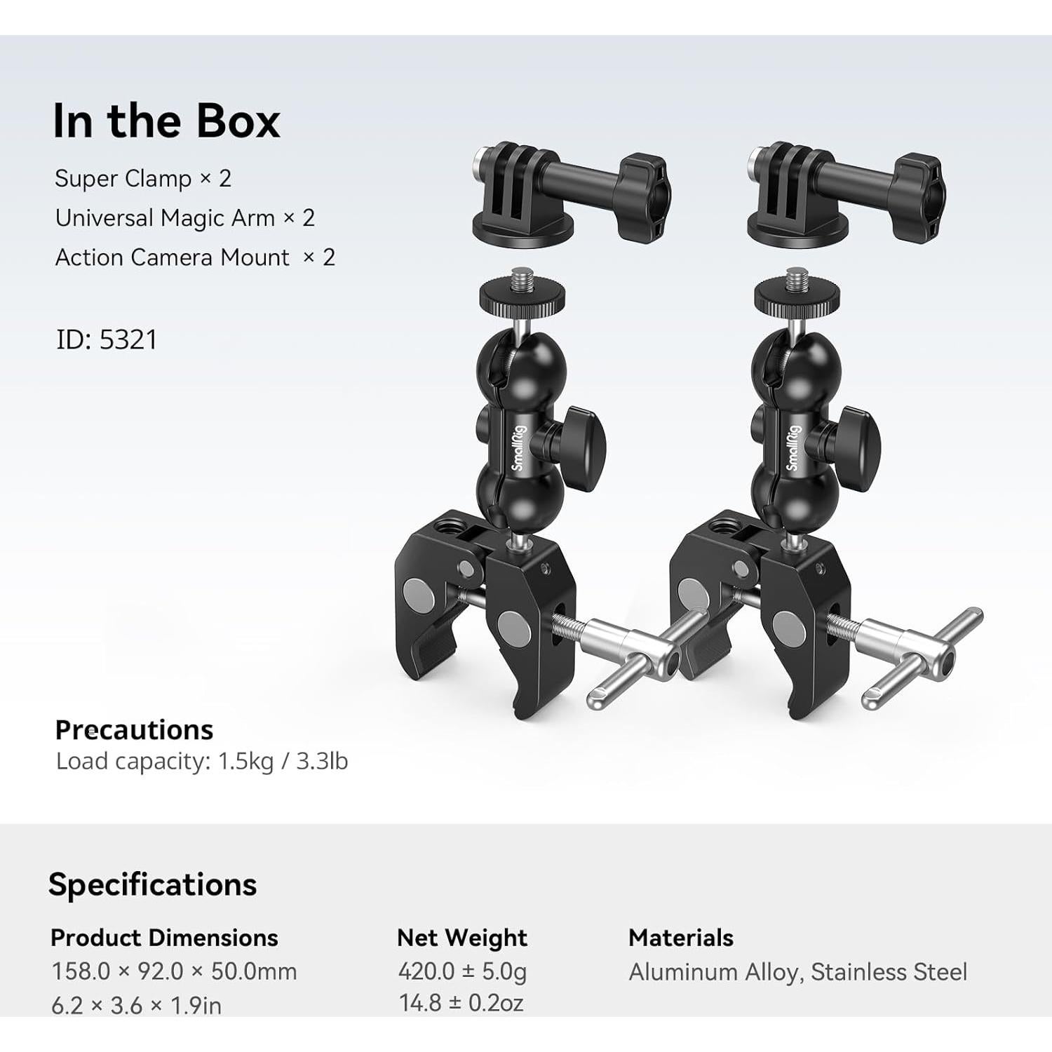 Paquete de 2 Abrazaderas Super Clamp SmallRig 5321 para Cámara