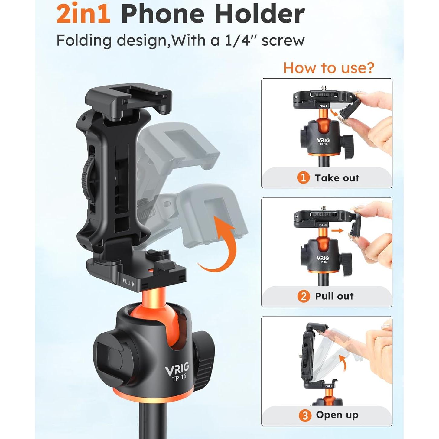 Trípode Extensible VRIG TP-16 para Teléfono y Cámara 2 en 1