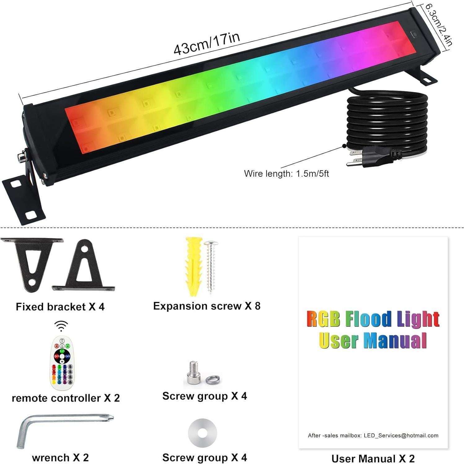 Luz de Lavado de Pared 50W RGB + Cálido Indmird IP66