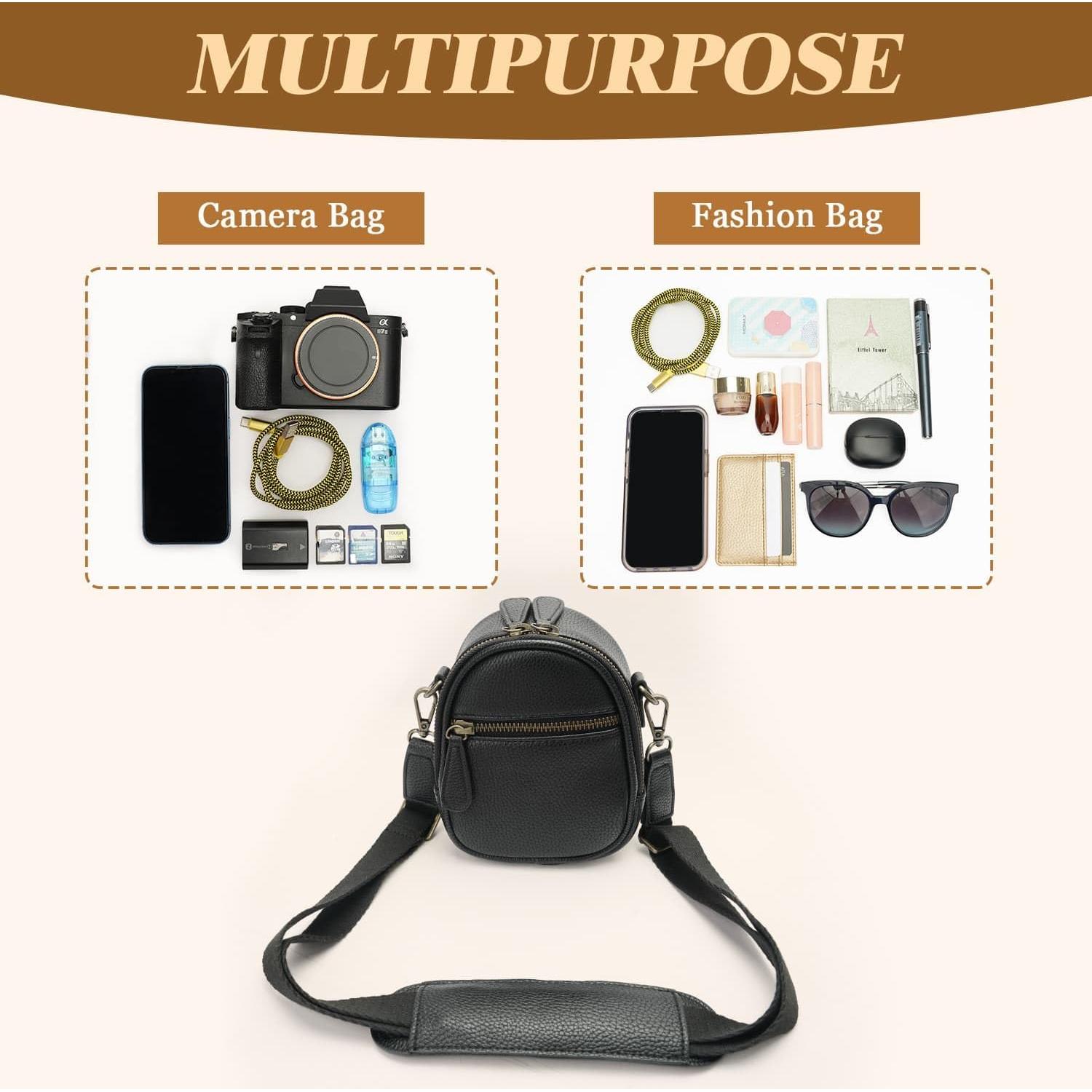 Bolsa de cámara bandolera 1L PU impermeable negra DSLR